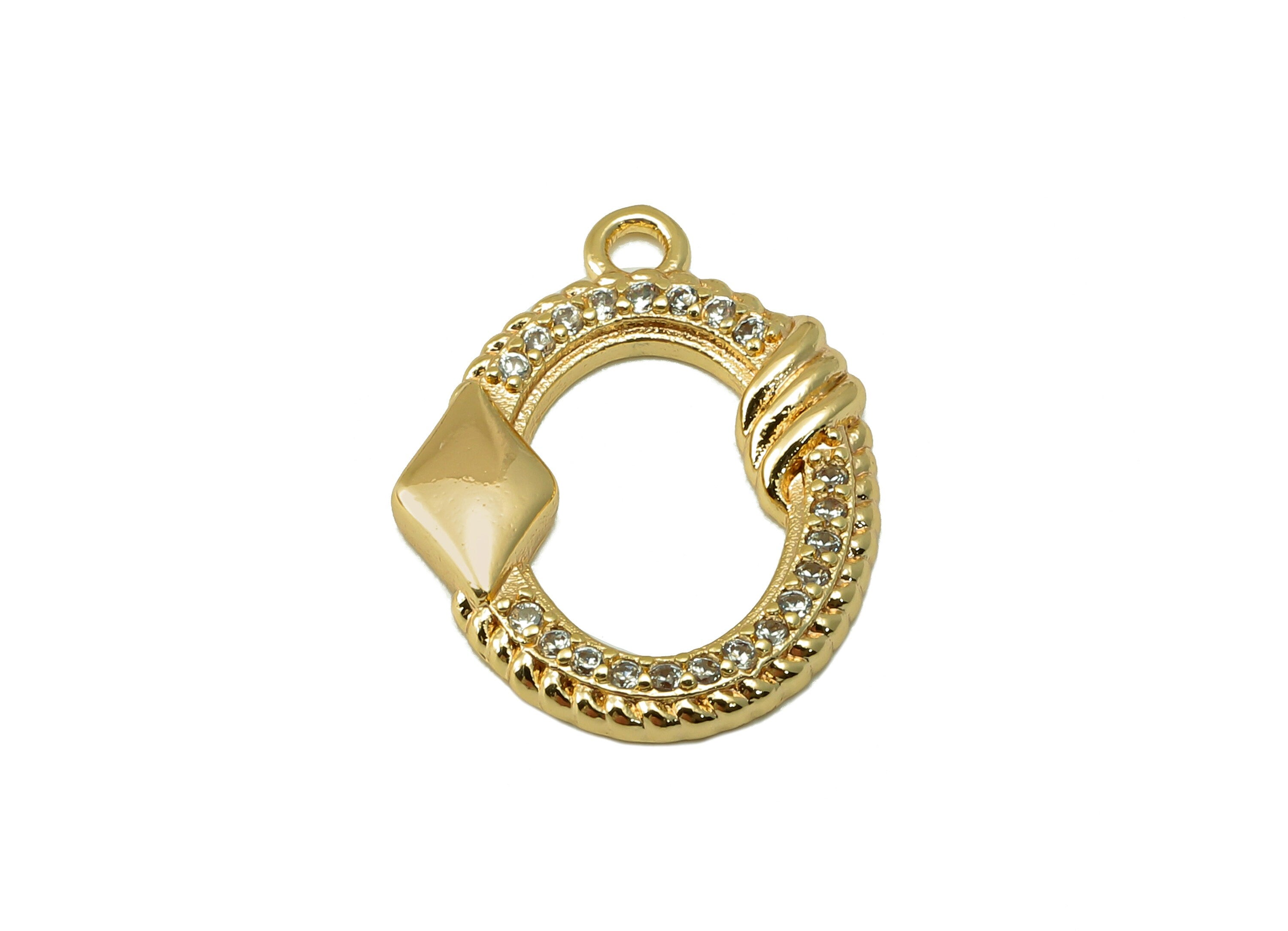 Brass Oval Earring Charm - Brass Cubic Zircon Pendant - CZ Gold Hollow Oval Earring - 18K Real Gold Plated - 17.9 x 13.64x 2.22mm-RGP6641 - DOMEDBAZAAR