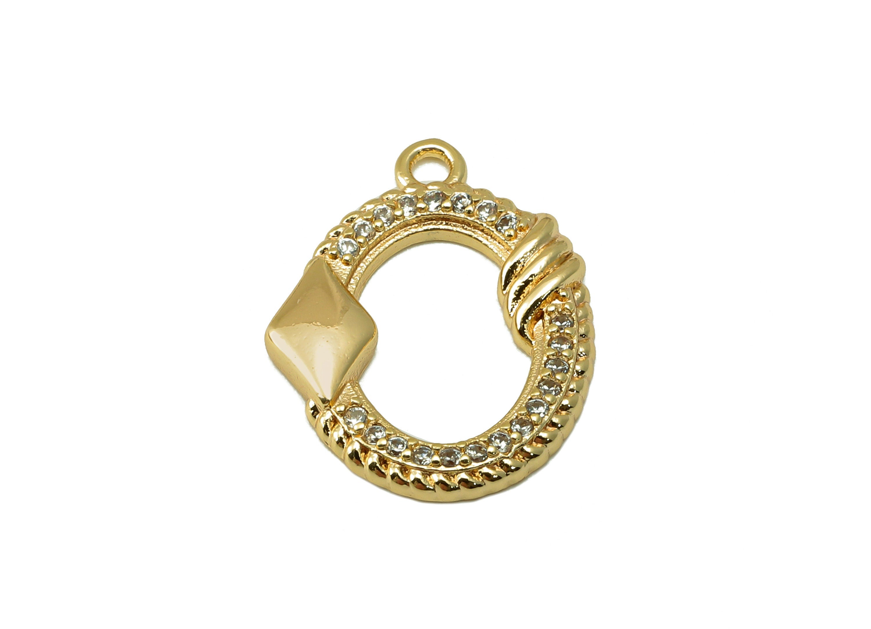 Brass Oval Earring Charm - Brass Cubic Zircon Pendant - CZ Gold Hollow Textured Oval Earring - 18K Real Gold Plated -17.9x13.6x2.2mm-RGP6641 - DOMEDBAZAAR