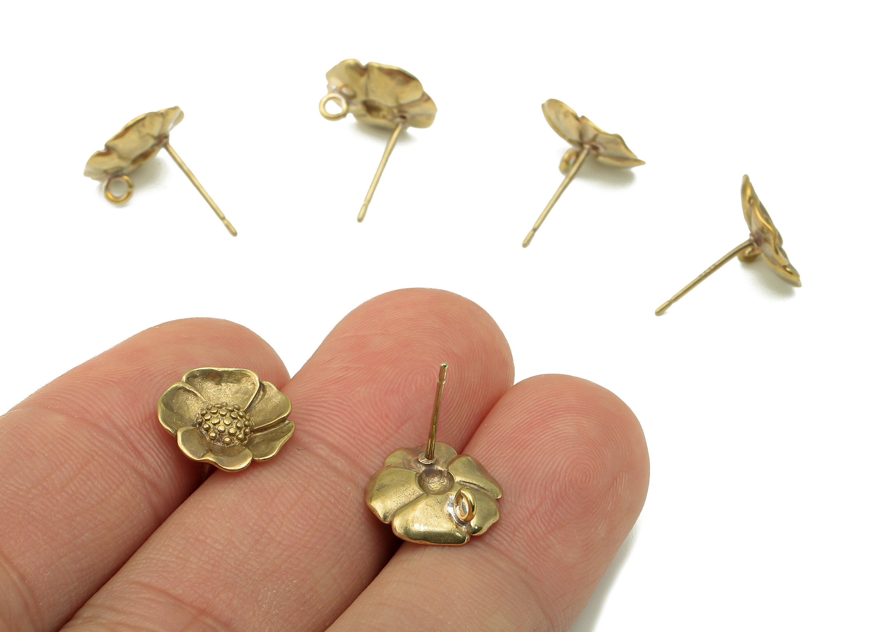 Raw Brass Daisy Stud Earring - Brass Flower Earring Post with a Loop- Earring Post -Jewelry Making- Jewelry Supplies-12x12x2mm- PP8373 - DOMEDBAZAAR
