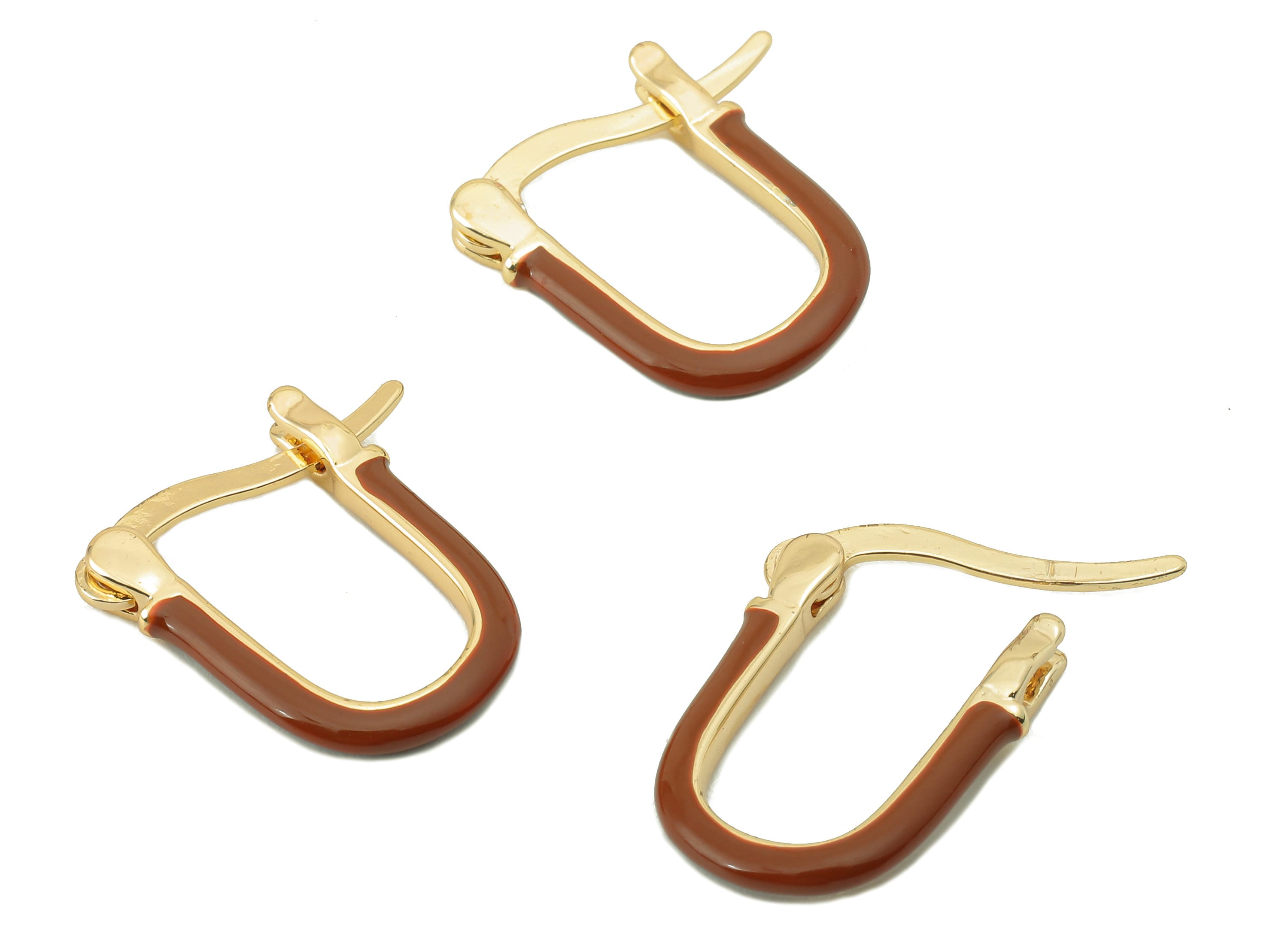 Brass Brown Clasp Earring Charm - Brass Enamel Gold Plated Brass Hoop Earring Clasp-18K Real Gold Plating-16.21x 16.03x 3.02mm-RGP5896 - DOMEDBAZAAR