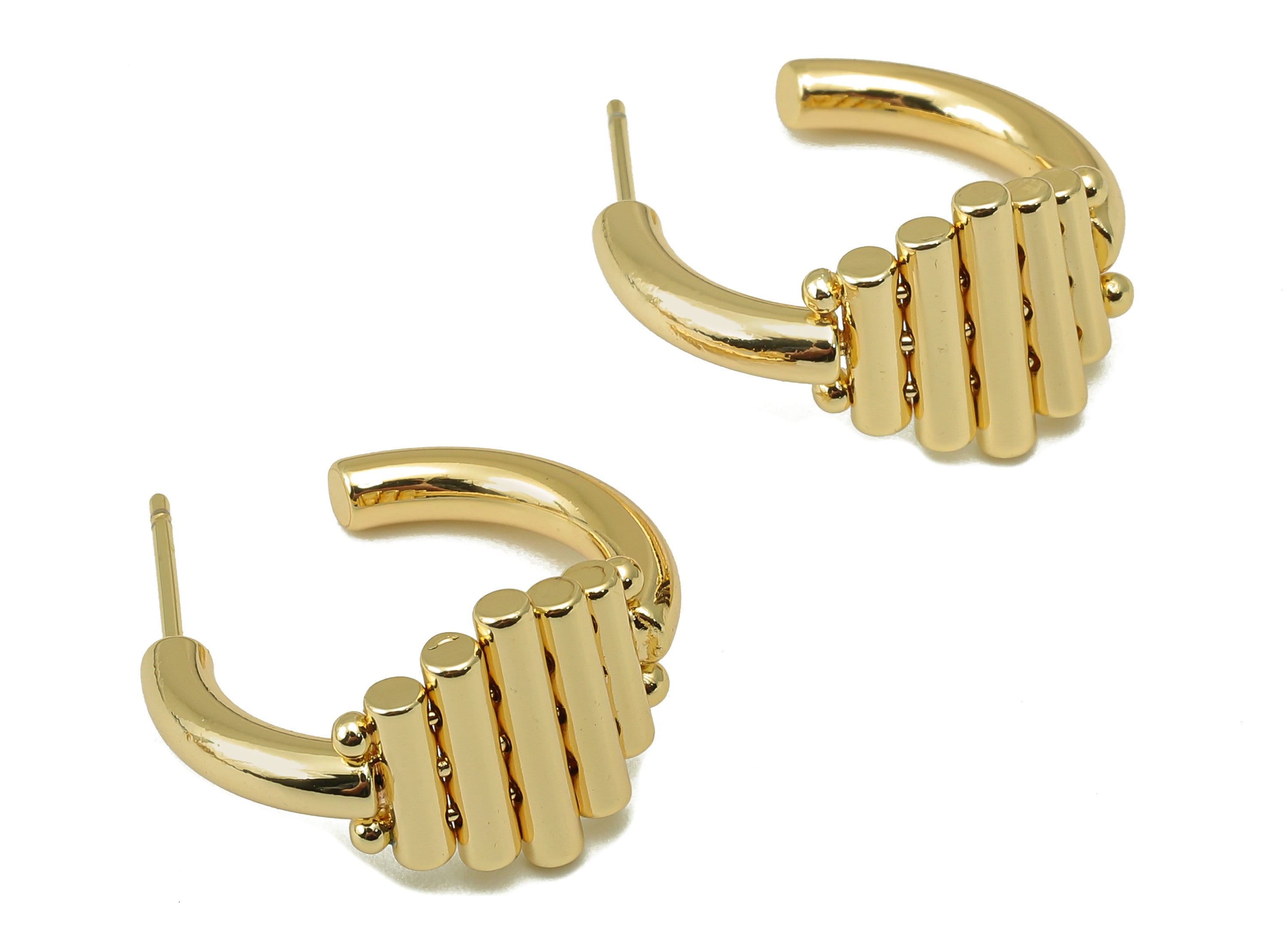 Brass Open Hoop Earring Wires - Woven Bar Earring Hook -Brass Open Hoop Earring Stud- 18K Real Gold Plating-Earring Post-27x 22x2mm-RGP6117 - DOMEDBAZAAR