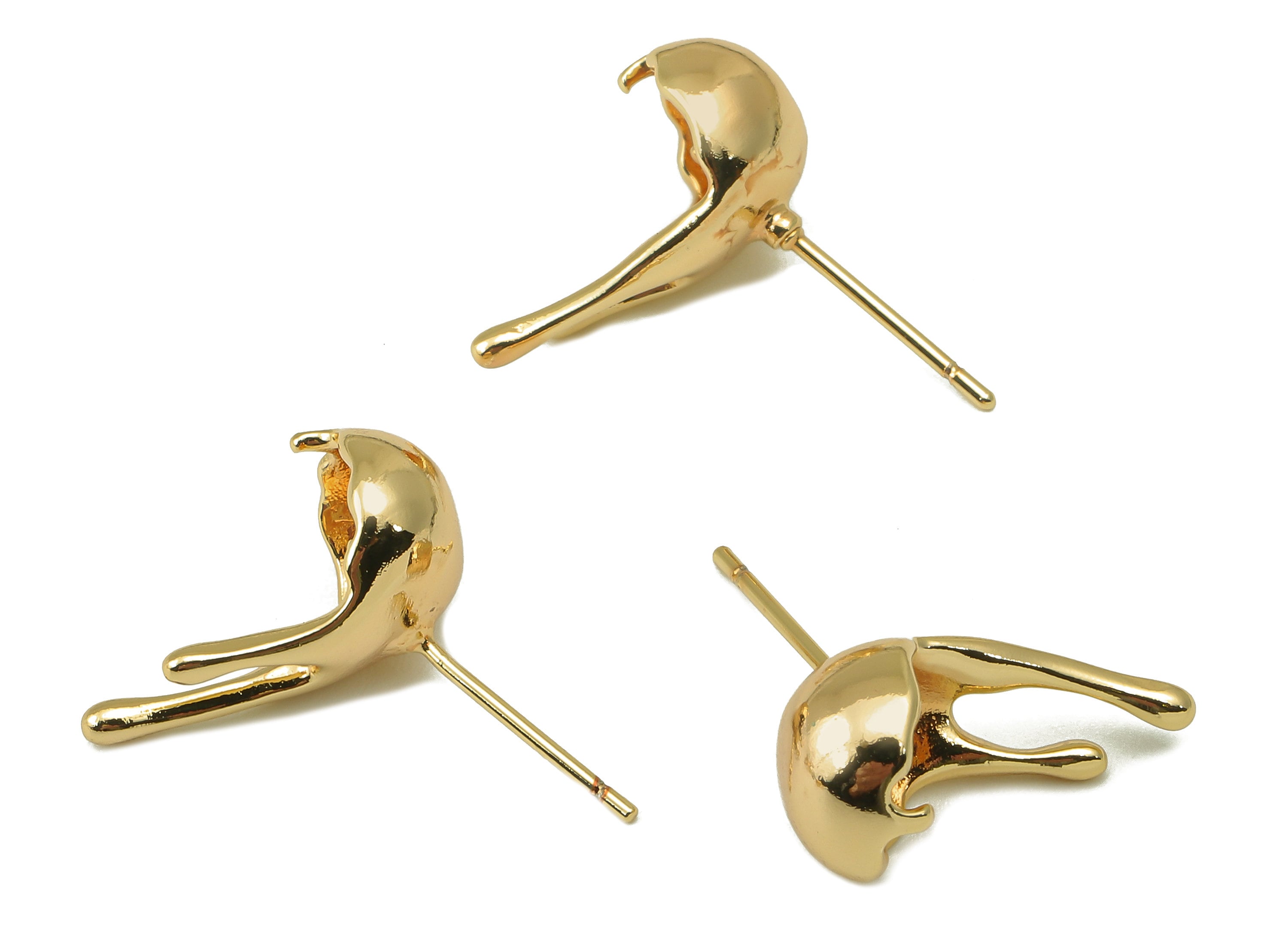 Brass Melt Semi Ball Earrings - Special Snail Earring Stud for Pearl - 18k real gold-plated brass- Brass Stud - DIY -16x9x 1mm- RGP6138 - DOMEDBAZAAR