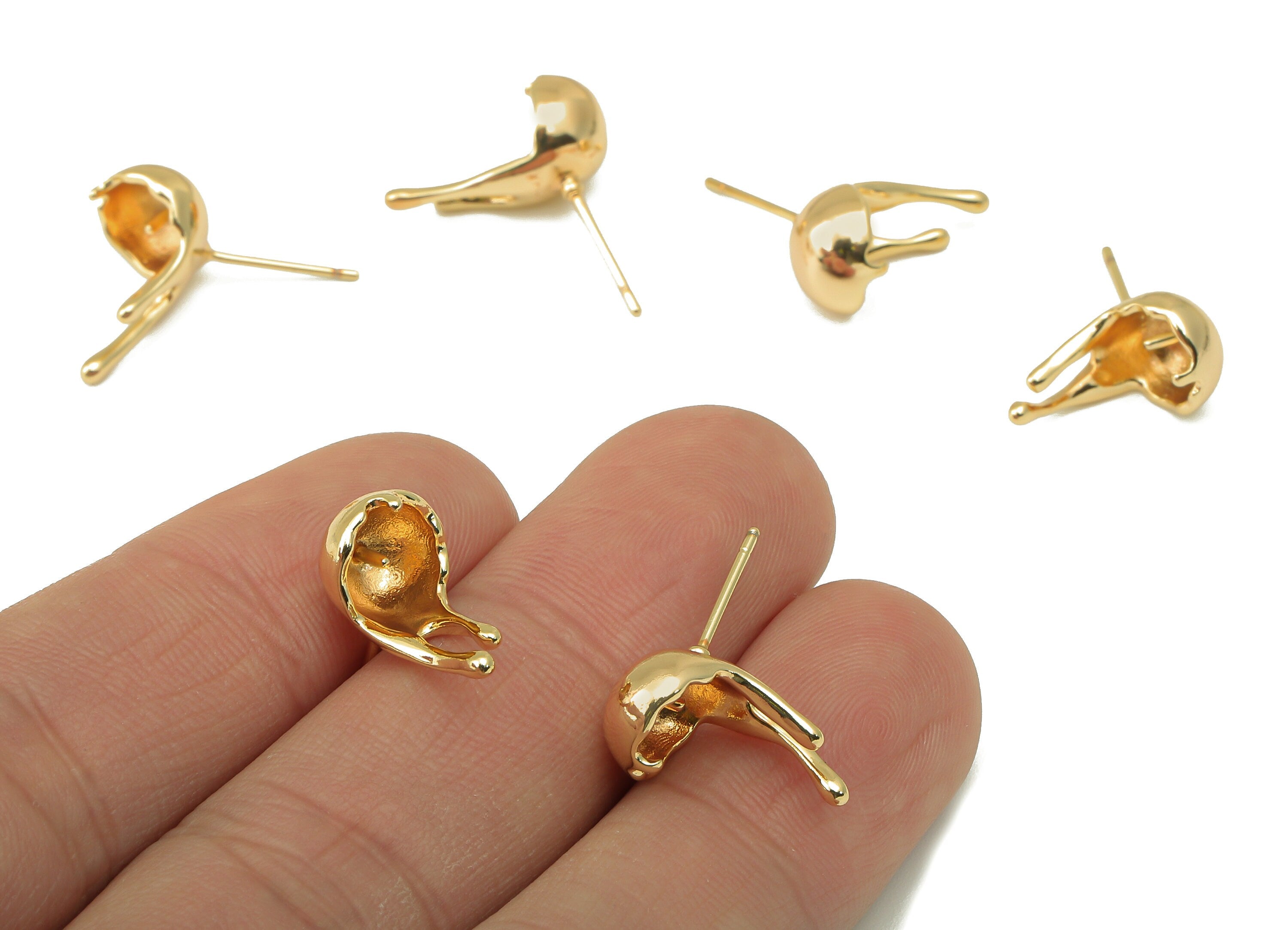 Brass Melt Semi Ball Earrings - Special Snail Earring Stud for Pearl - 18k real gold-plated brass- Brass Stud - DIY -16x9x 1mm- RGP6138 - DOMEDBAZAAR