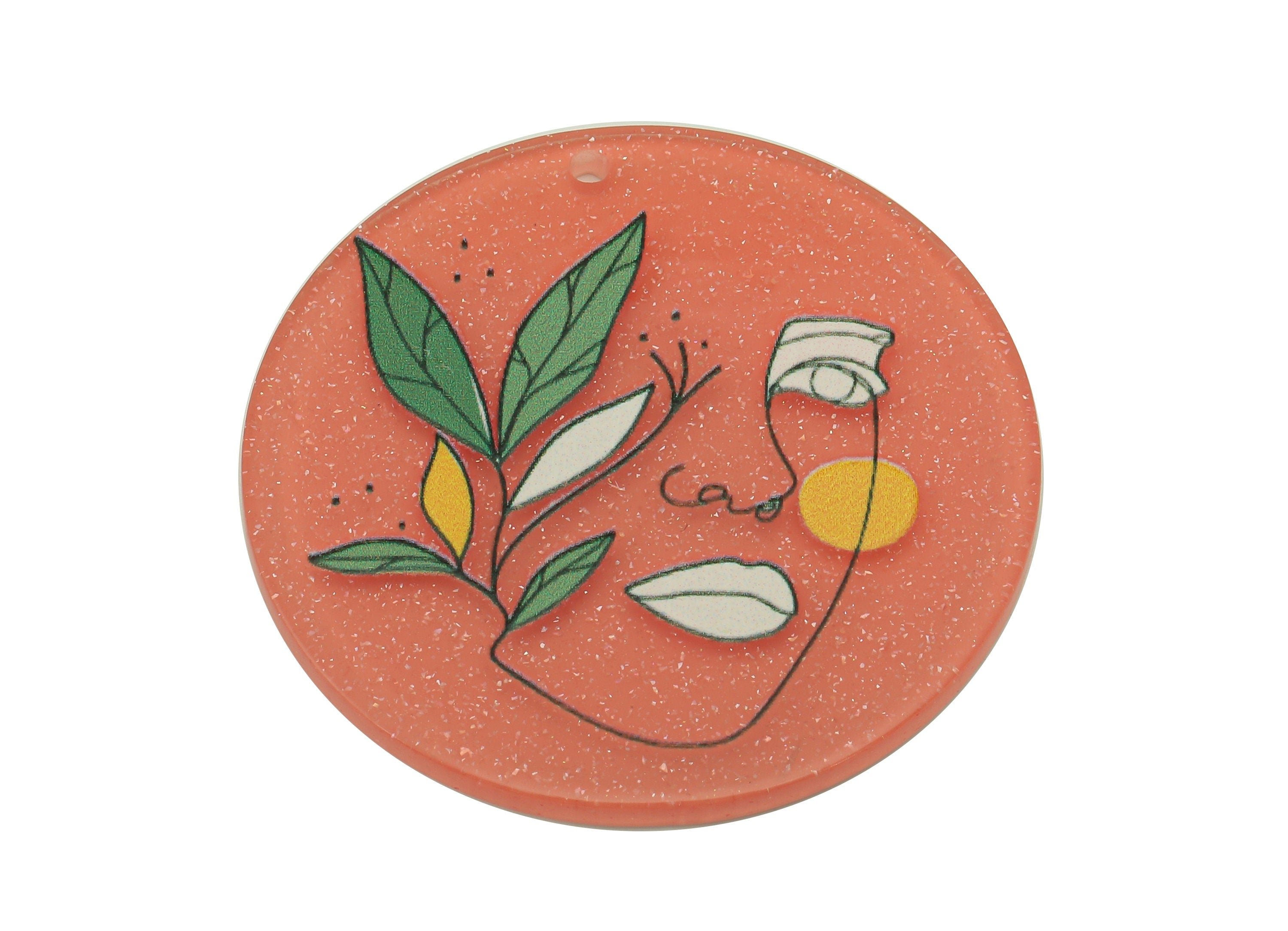 Round Abstract Bust Charm - Acrylic Portrait Pendant Charm - Circle leaf Earring - Jewelry Making Supplies - 36.94 x 36.9 x 2.2mm - AC2599 - DOMEDBAZAAR