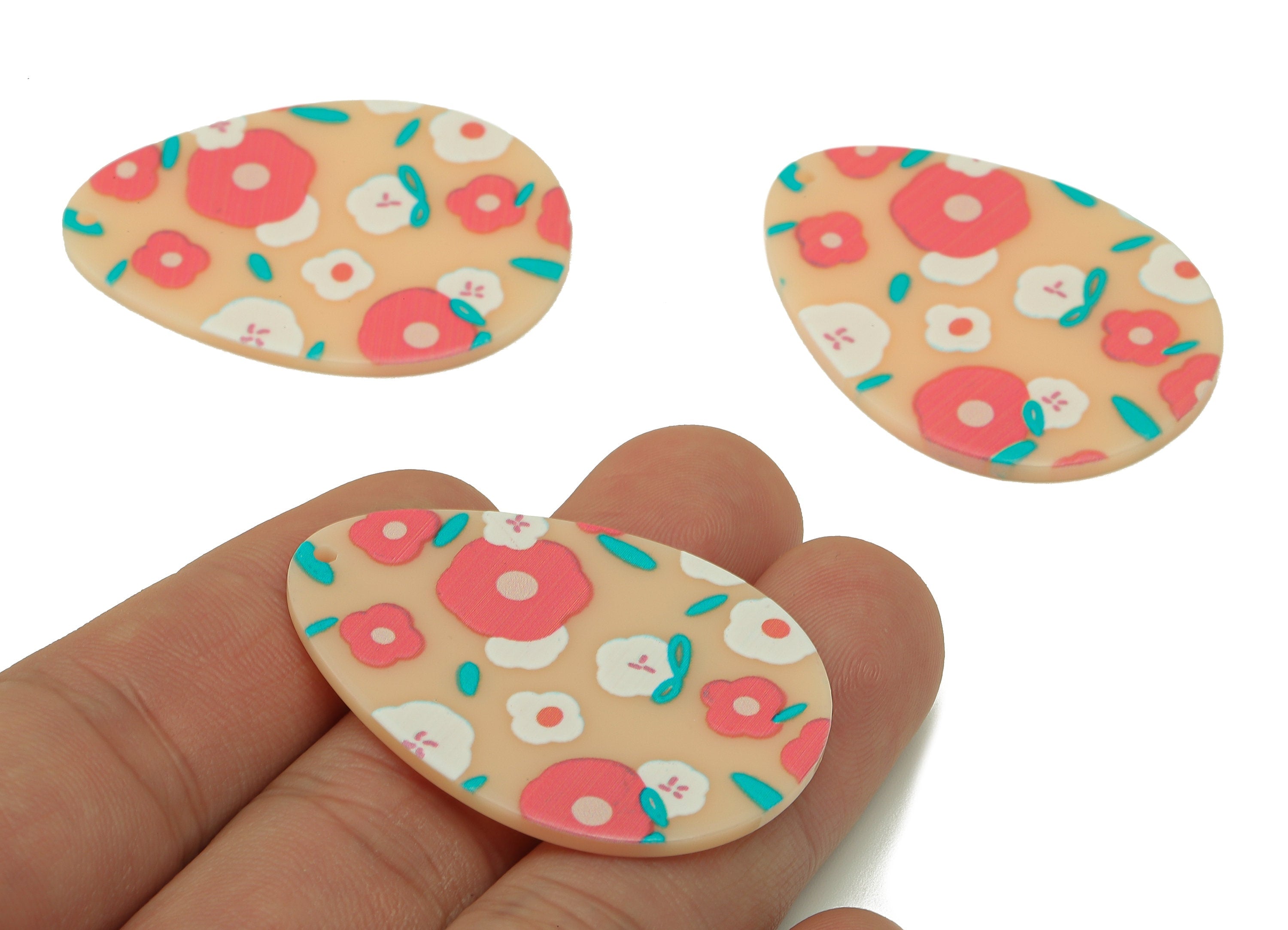 Acrylic Summer Charm - Teardrop Flower Pendant - Acrylic Pink Earring Charm - DIY Jewelry Making Supplies - 42.66 x 31.3 x 1.79mm - AC2601 - DOMEDBAZAAR