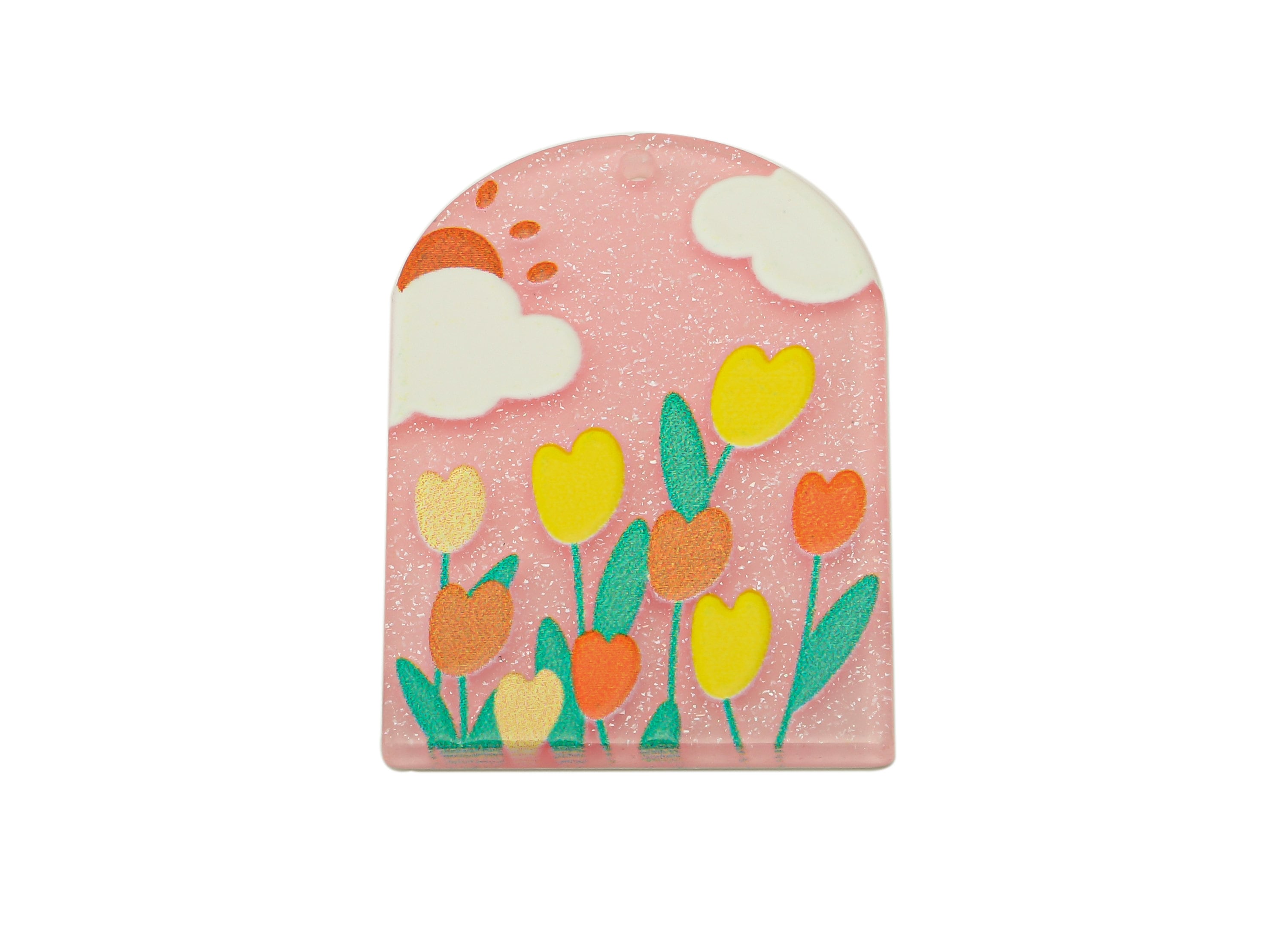 Domed Acrylic Summer Charm - Sun Tulip Pendant - Acrylic Cloud Earring Charm - DIY Jewelry Making Supplies - 37.84 x 26.88 x 1.98mm - AC2605 - DOMEDBAZAAR