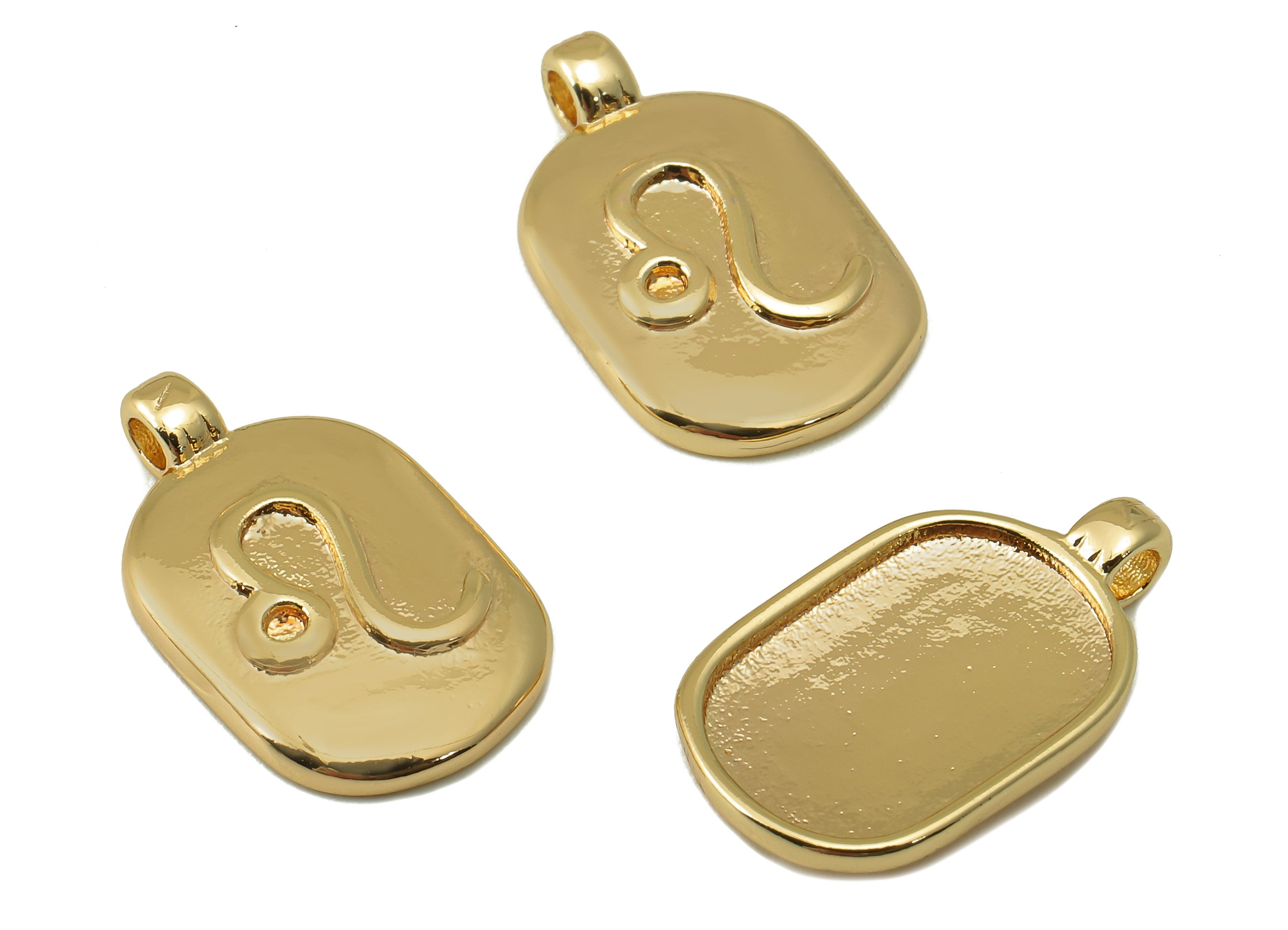 Brass Ellipse Earring Charm - Brass Constellation Earring - Textured Oval Leo Pendant - For Necklace - Jewelry Supplies-18x11x2.7mm-RGP6669C - DOMEDBAZAAR
