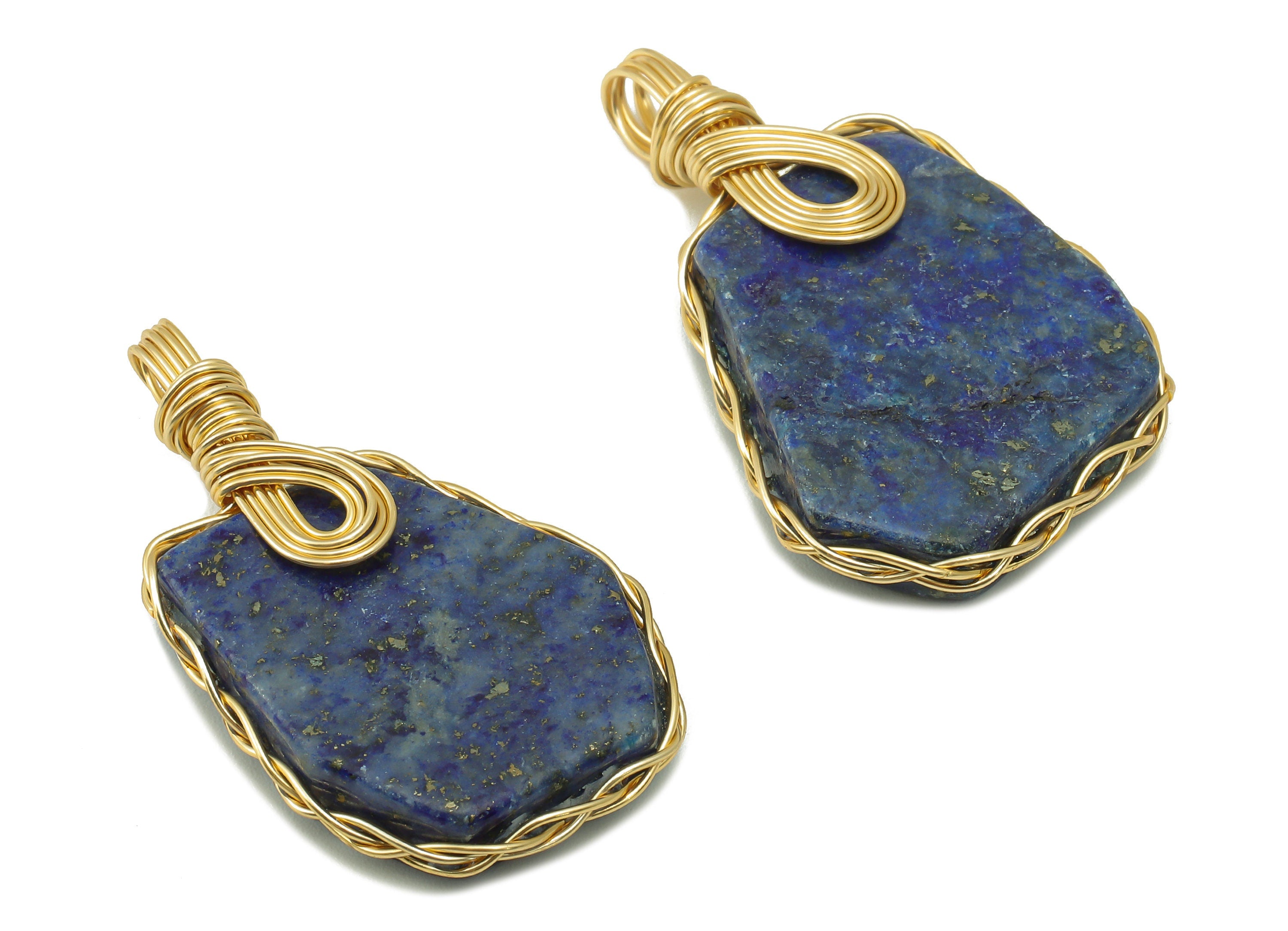 Brass lapis lazuli Earring Charm - Brass lapis lazuli Pendant - Brass Wire Wrapped Natural Stone - Gold Tone Plated - 38.78x22x4.8mm-NS1896 - DOMEDBAZAAR