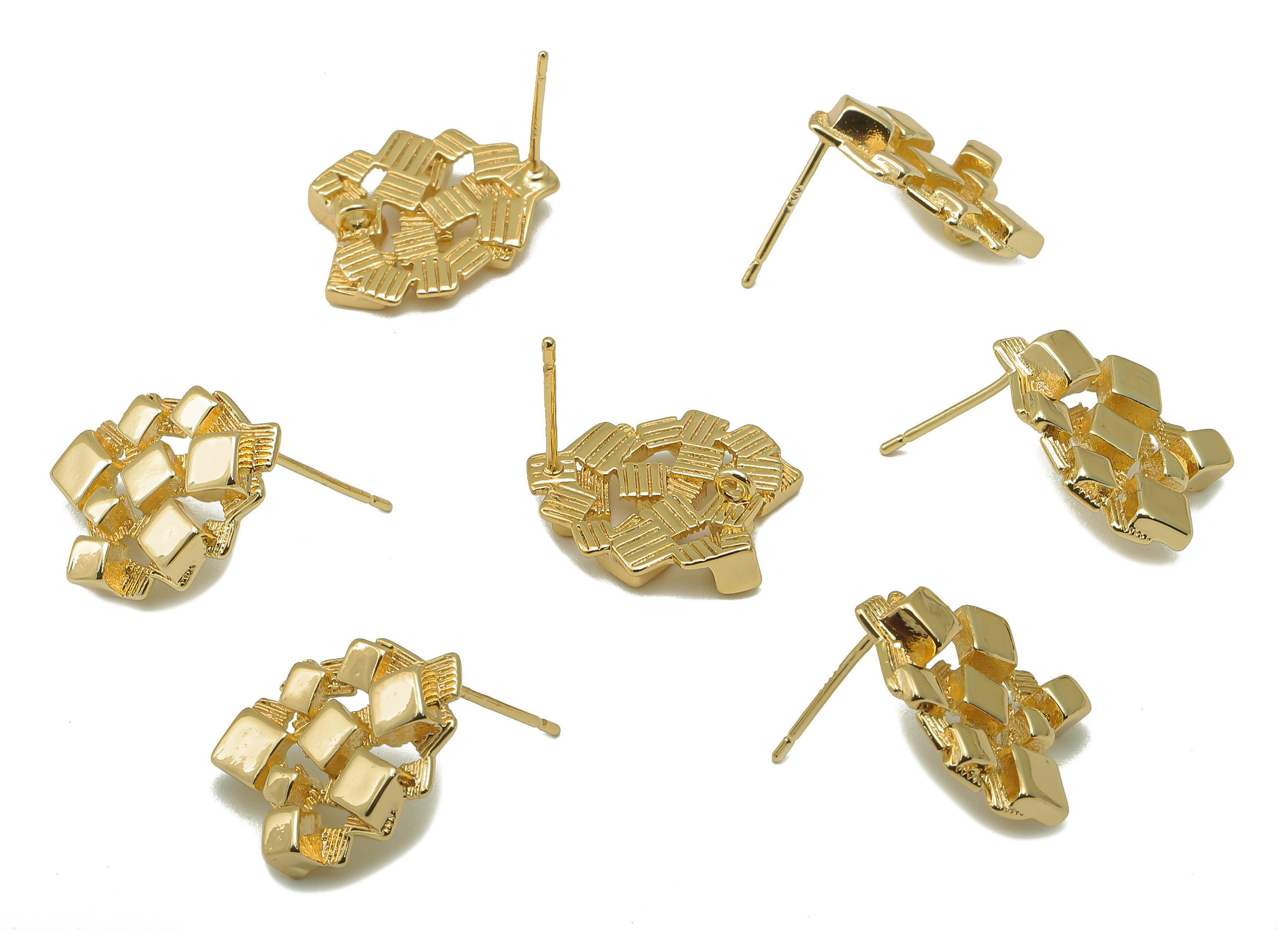 Brass Woven Square Earring - Suspension Textured Square Earring Post with Loop - DIY Stud - 18k real gold-plated brass-17x14x3mm- RGP6157 - DOMEDBAZAAR