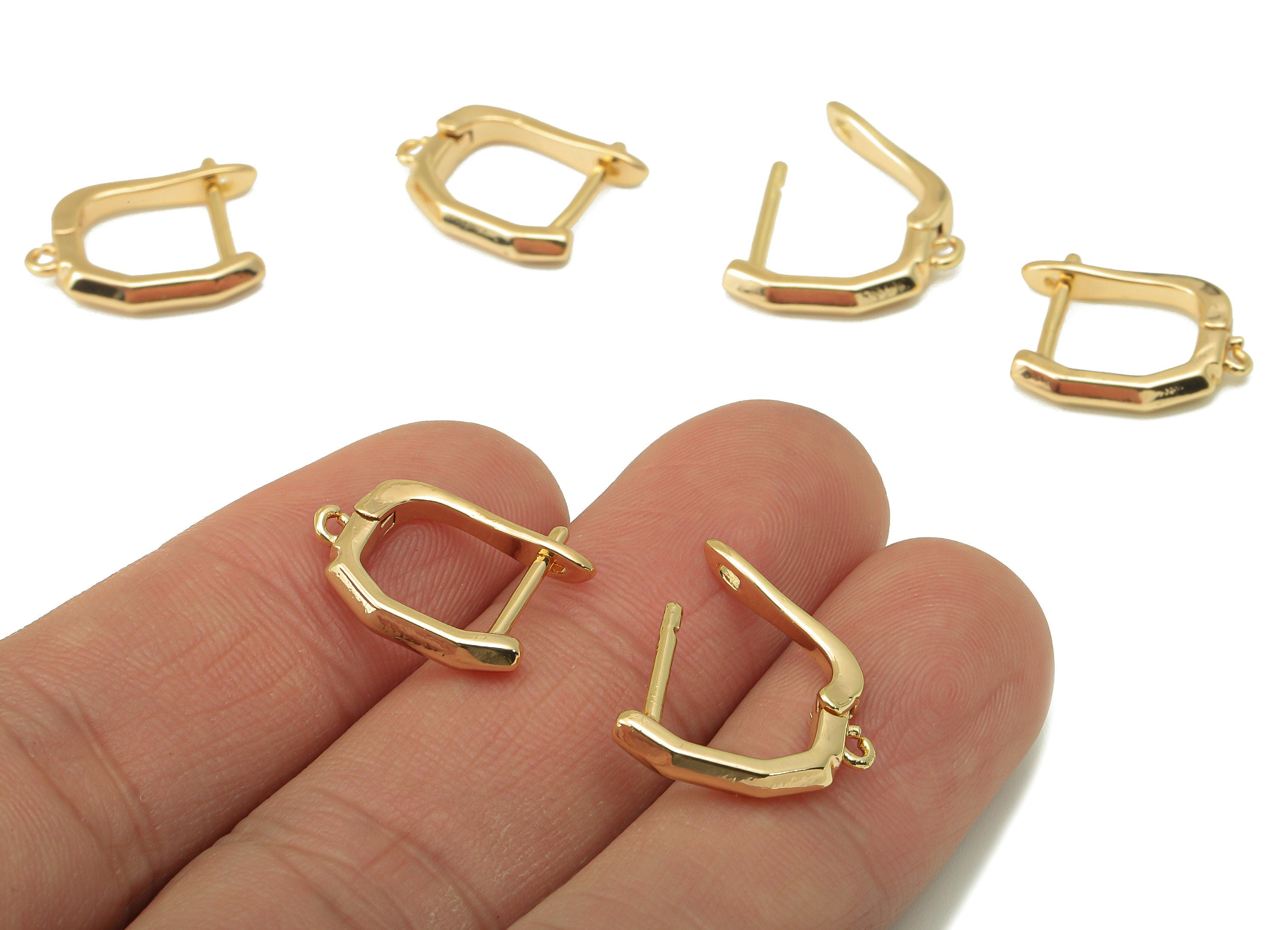 Brass Irregular Clasp Hoop Earring - Brass Loop Earring - Clasp Hoop Earring with Loop - 18K Real Gold Plating -17x13x3mm- RGP6163 - DOMEDBAZAAR