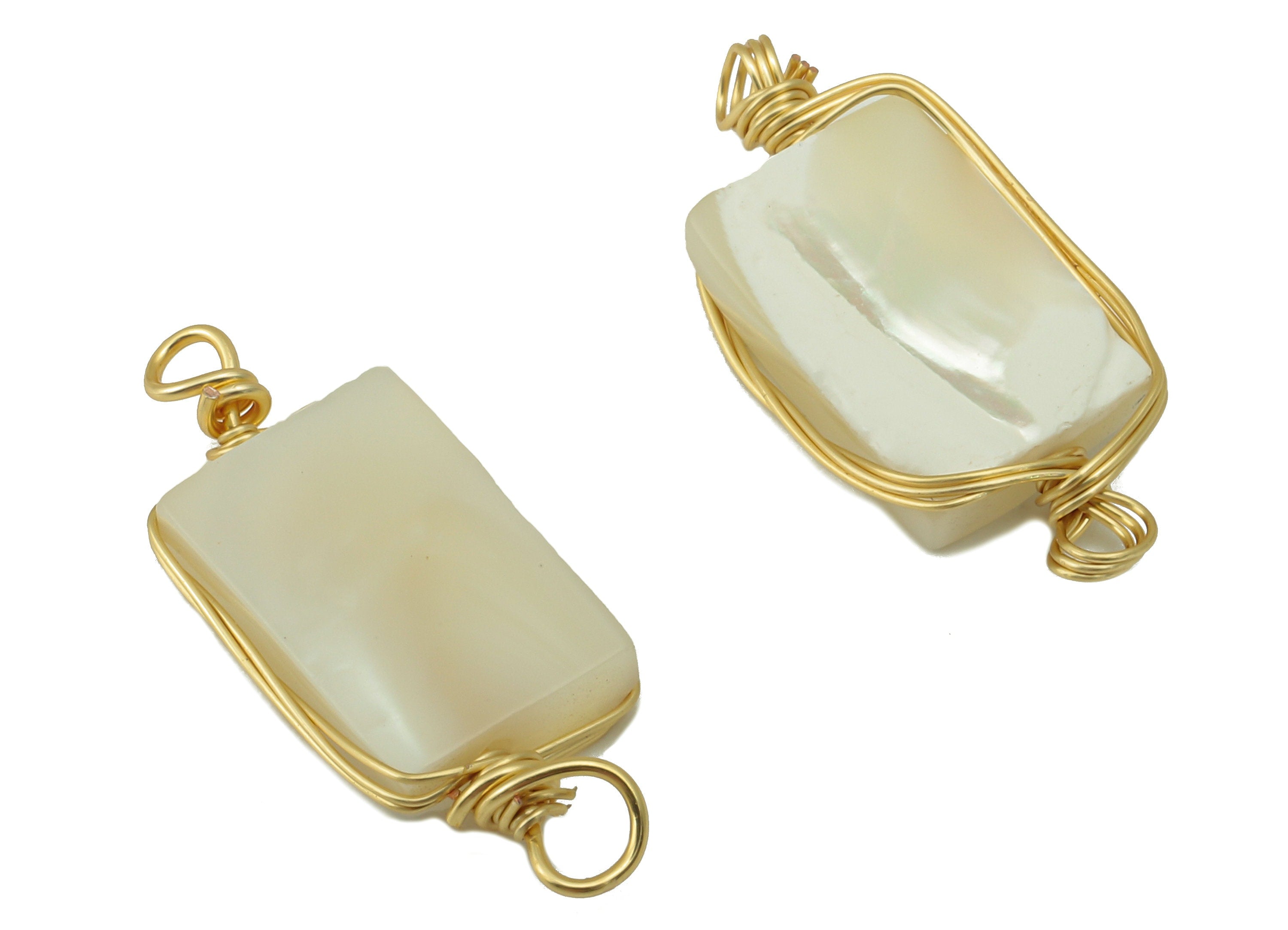 Shell Earring Charm - White mother of pearl Connector - Shell Earring Charm - Natural Stone - Gold Tone Plated -21.08x 8.8 x 2.78mm-NS1903 - DOMEDBAZAAR