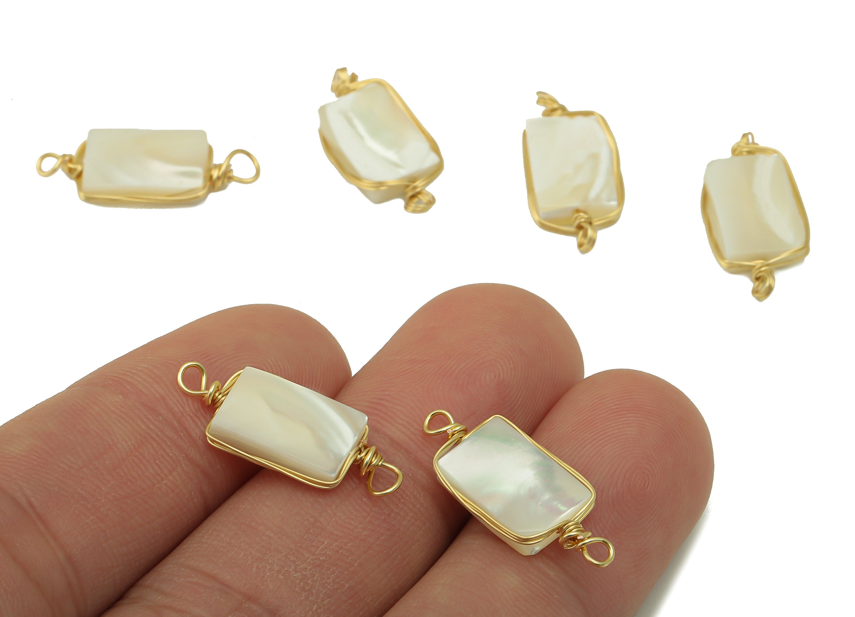 Shell Earring Charm - White mother of pearl Connector - Shell Earring Charm - Natural Stone - Gold Tone Plated -21.08x 8.8 x 2.78mm-NS1903 - DOMEDBAZAAR