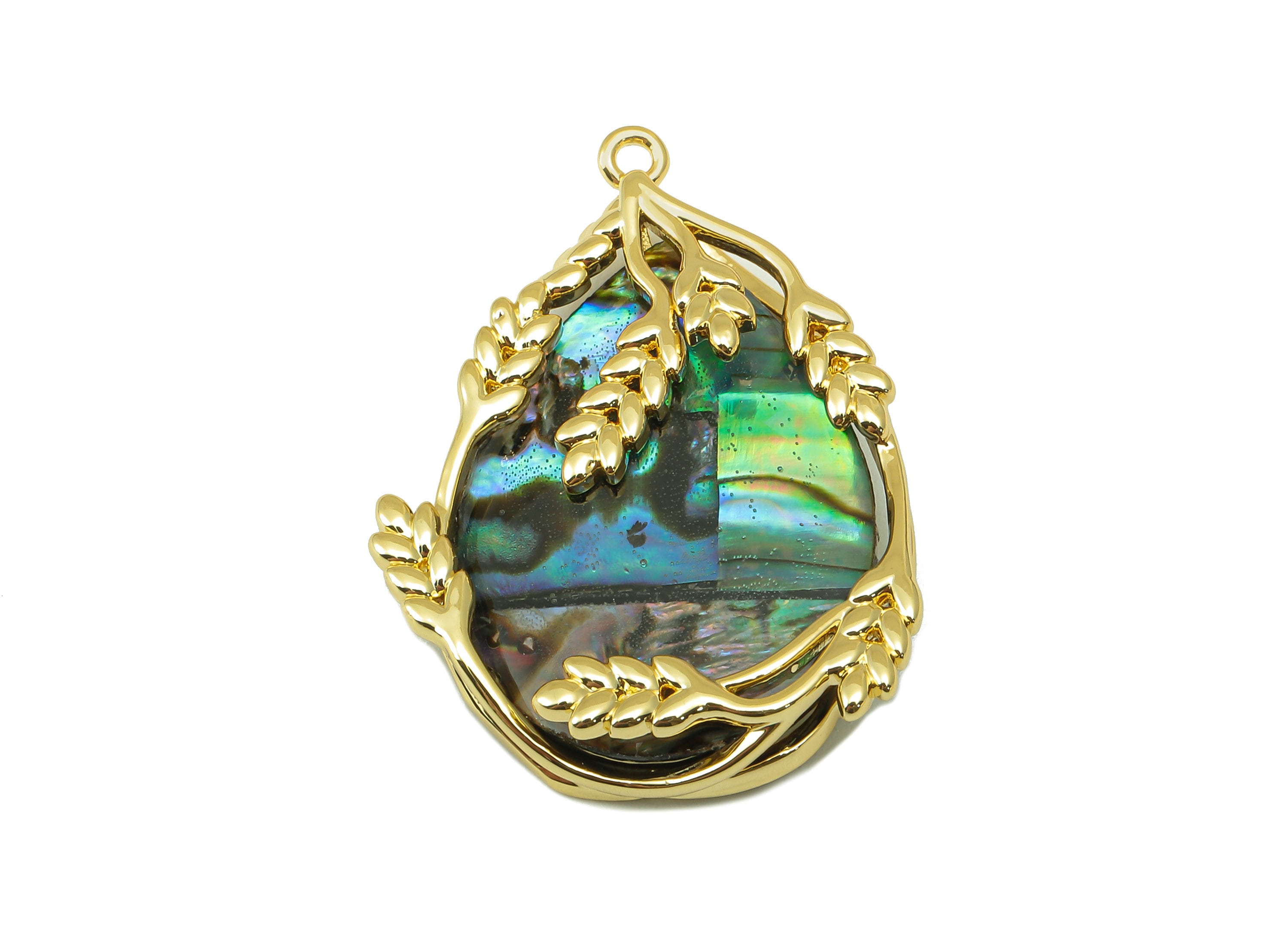 Abalone Earring Charm - Abalone Pedant - Ear of Wheat Earring Charm - Natural Stone - Gold Tone Plated - 31.7 x 22.77 x 3.29mm-NS1905 - DOMEDBAZAAR