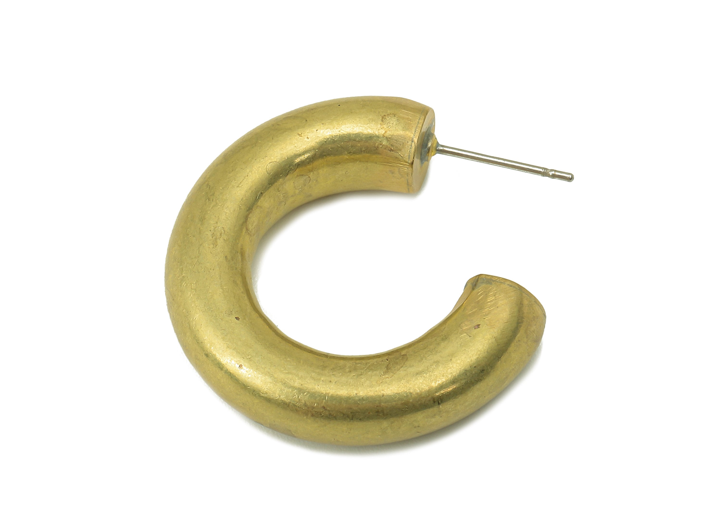 Raw Brass C Hoop Stud Earring - Brass Round Earring Stud - Thick Open Hoop Earring Post - Earring Hoop - 27.65x 29.42x 7.24mm - PP8248 - DOMEDBAZAAR