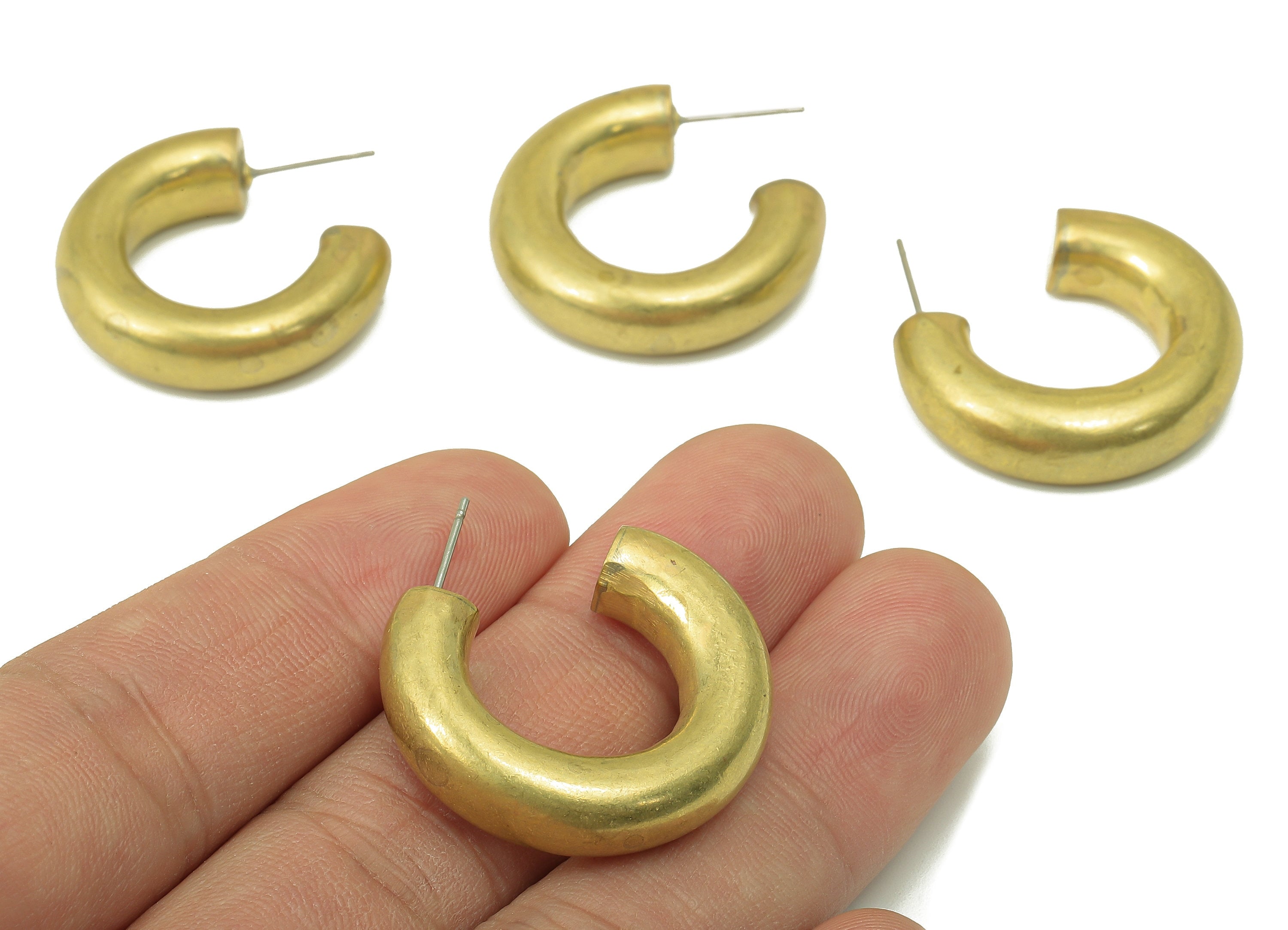 Raw Brass C Hoop Stud Earring - Brass Round Earring Stud - Thick Open Hoop Earring Post - Earring Hoop - 27.65x 29.42x 7.24mm - PP8248 - DOMEDBAZAAR