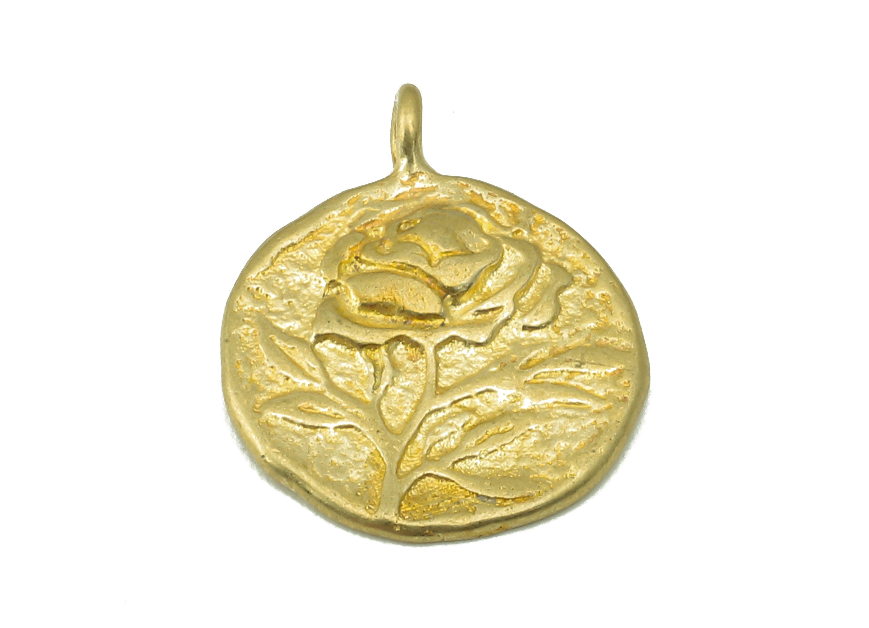 Raw Brass Round flower Earring Charm-Round Botanies For Necklace - Raw Brass Circle Flower Pendant - For Necklace - 15.52x12.5x1.48mm-PP8357 - DOMEDBAZAAR