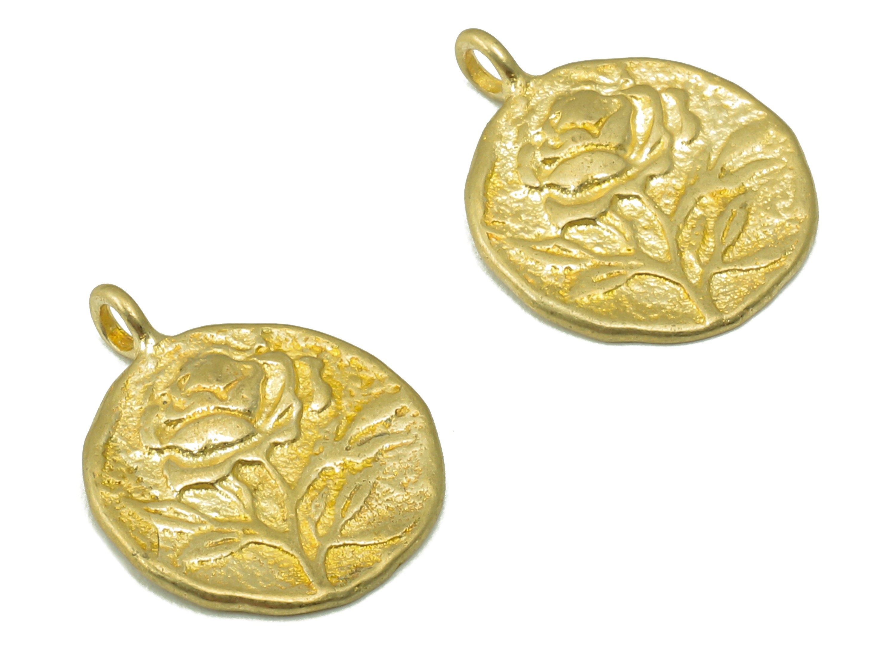 Raw Brass Round flower Earring Charm-Round Botanies For Necklace - Raw Brass Circle Flower Pendant - For Necklace - 15.52x12.5x1.48mm-PP8357 - DOMEDBAZAAR