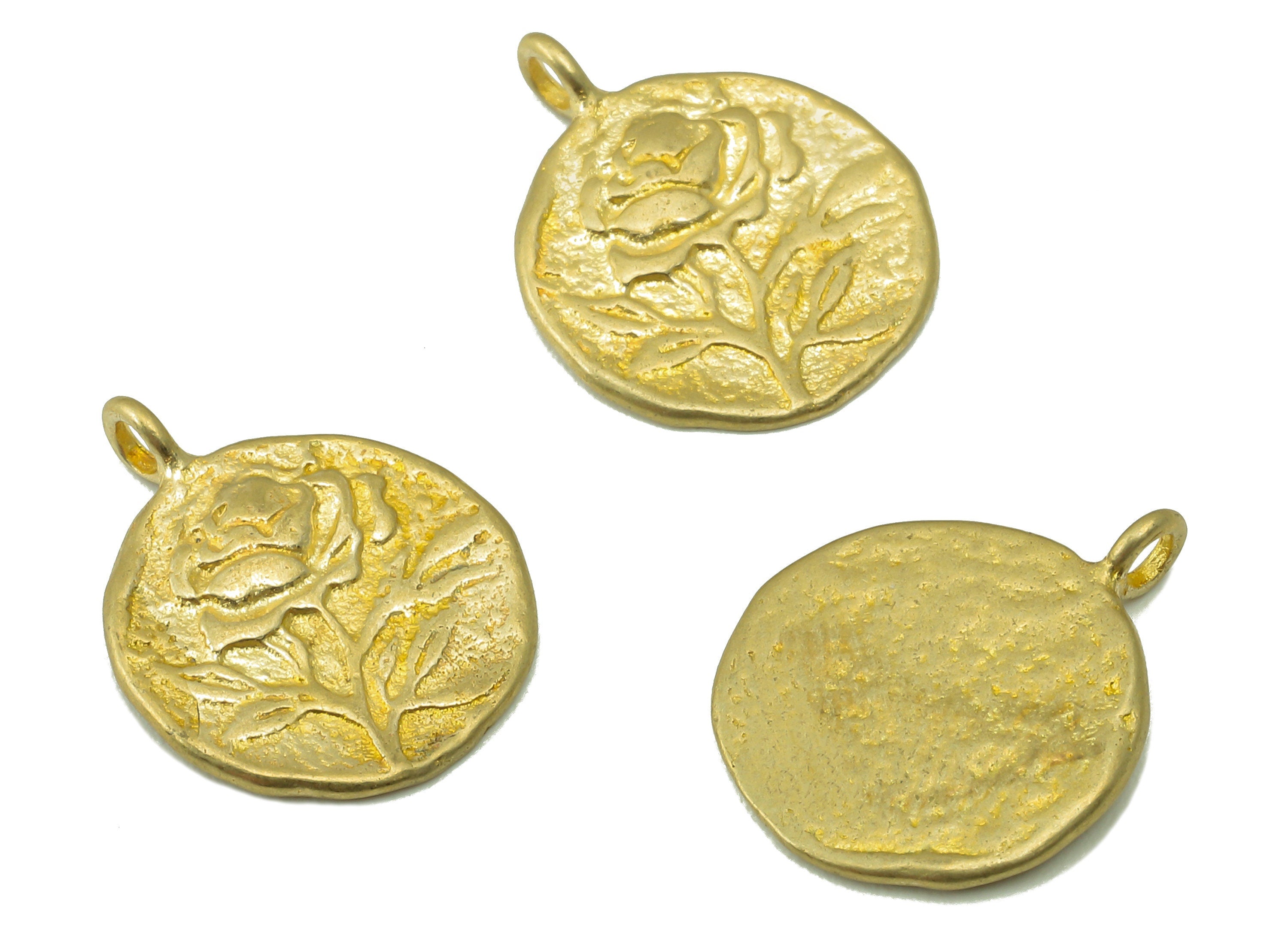 Raw Brass Round flower Earring Charm-Round Botanies For Necklace - Raw Brass Circle Flower Pendant - For Necklace - 15.52x12.5x1.48mm-PP8357 - DOMEDBAZAAR