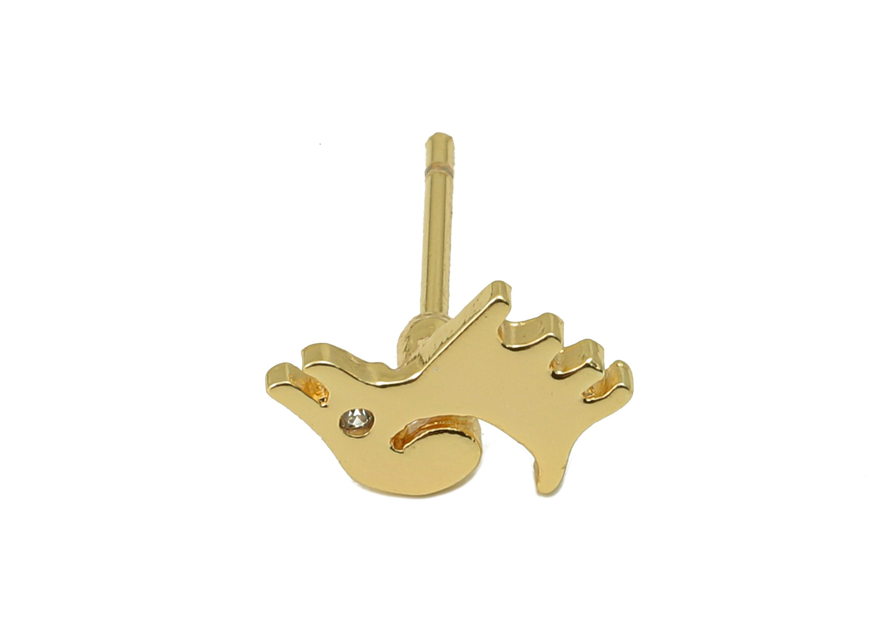 Brass Mini Dog Earring Stud - Gold Dog with Cubic Zirconia Earring Post- 18K Real Gold Plated -Animal Earring Findings- 10x7x1mm- RGP6179 - DOMEDBAZAAR