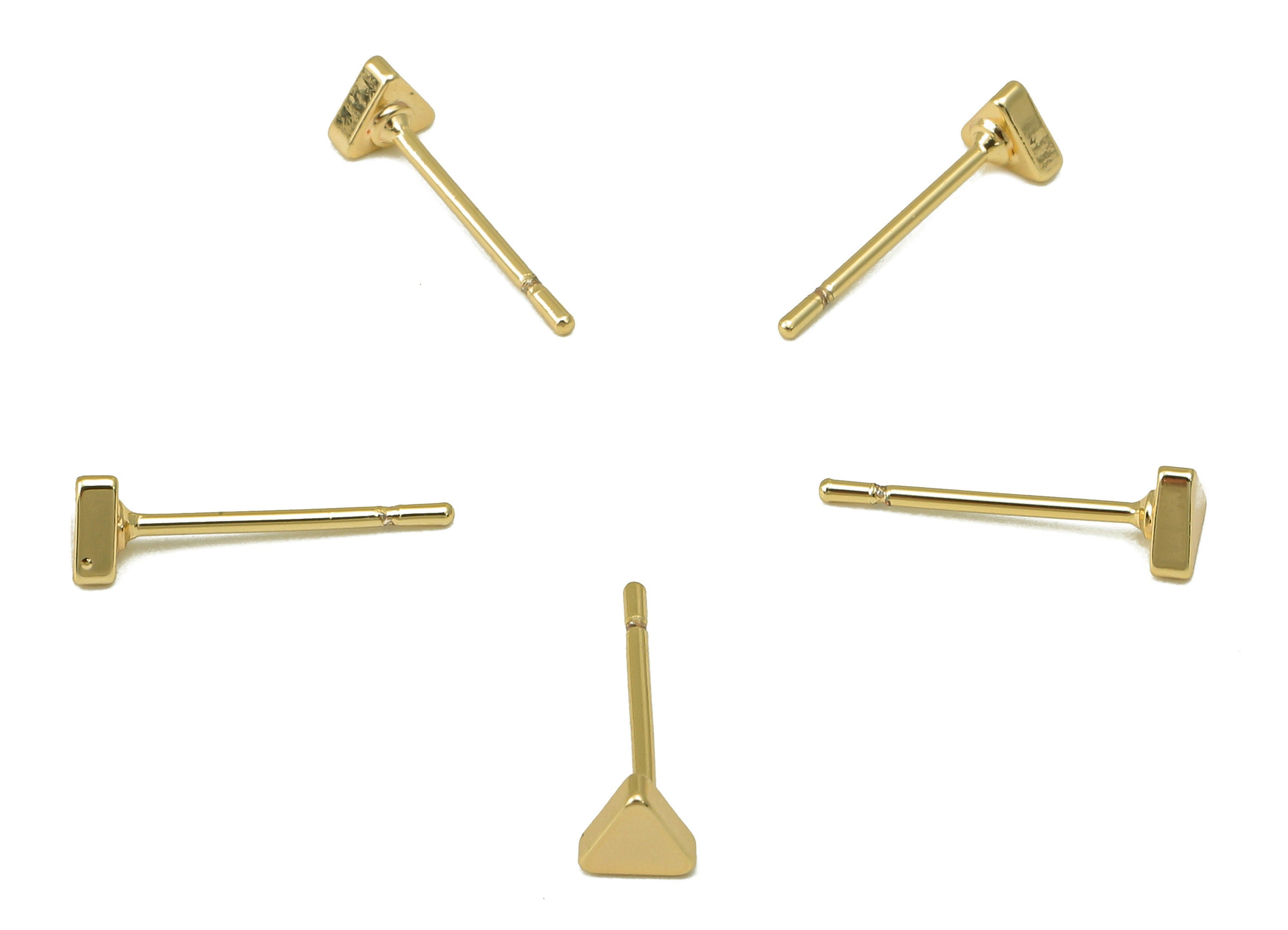 Brass Minimalist Triangle Earring Stud - Gold Triangle Earring - Geometric Equilateral Earring Post- 18K Real Gold Plated - 4x4x1mm-RGP6192 - DOMEDBAZAAR