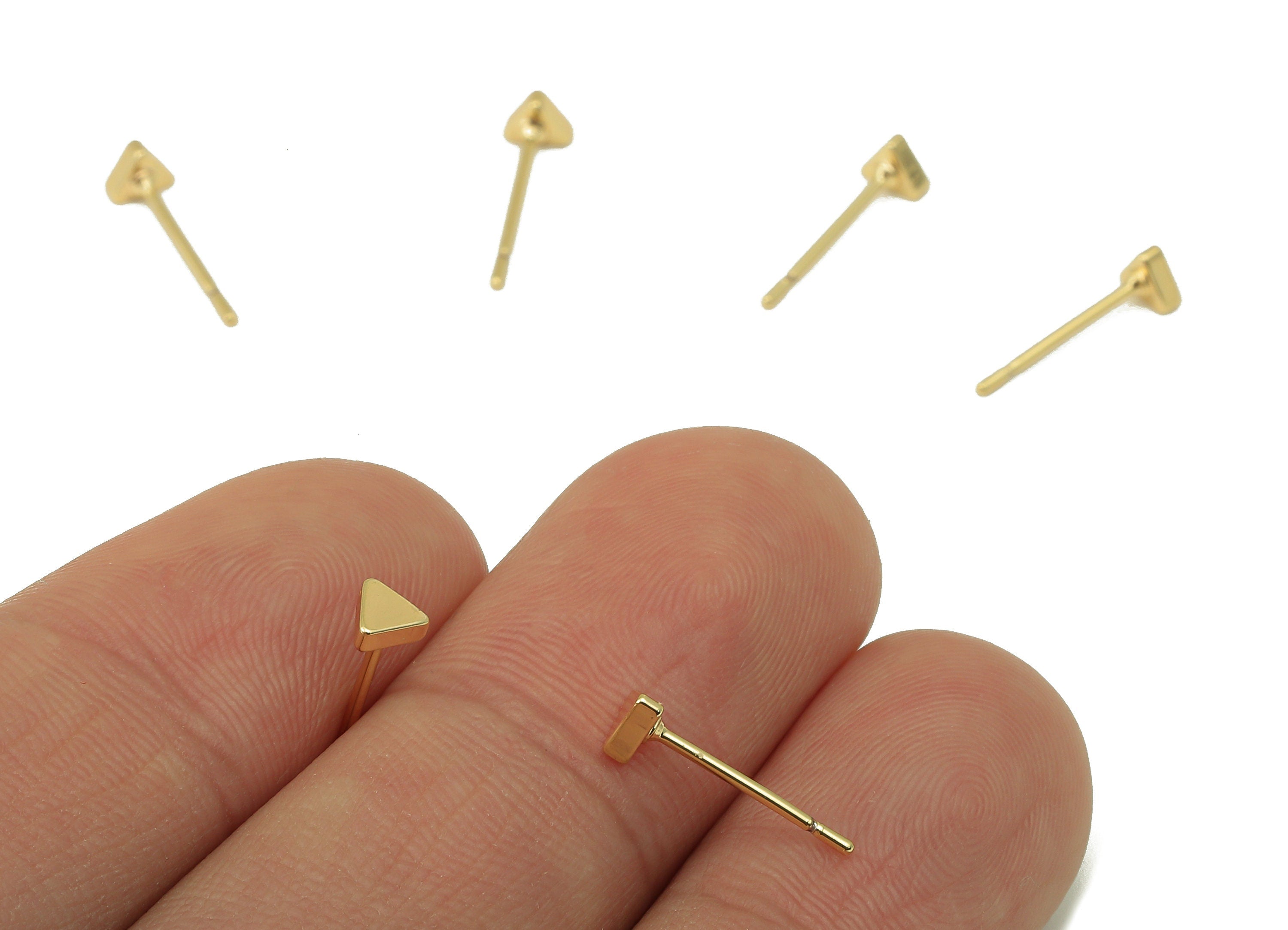 Brass Minimalist Triangle Earring Stud - Gold Triangle Earring - Geometric Equilateral Earring Post- 18K Real Gold Plated - 4x4x1mm-RGP6192 - DOMEDBAZAAR