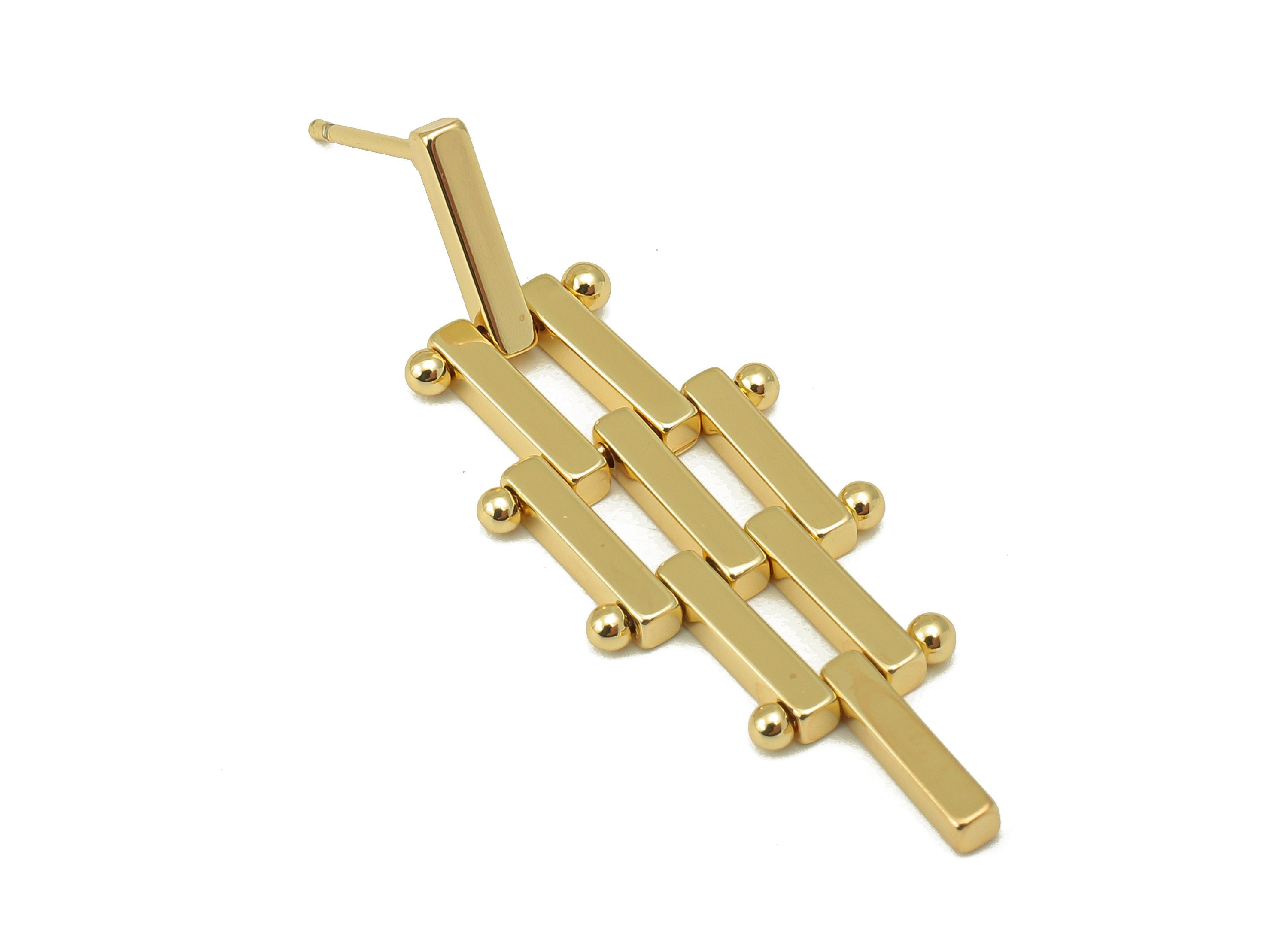 Brass Tassel Stud Earring - Metal Tassel Earring Post - Gold Geometry Tassel Earring Post - 18K Real Gold Plating -43x14x2mm- RGP6194 - DOMEDBAZAAR