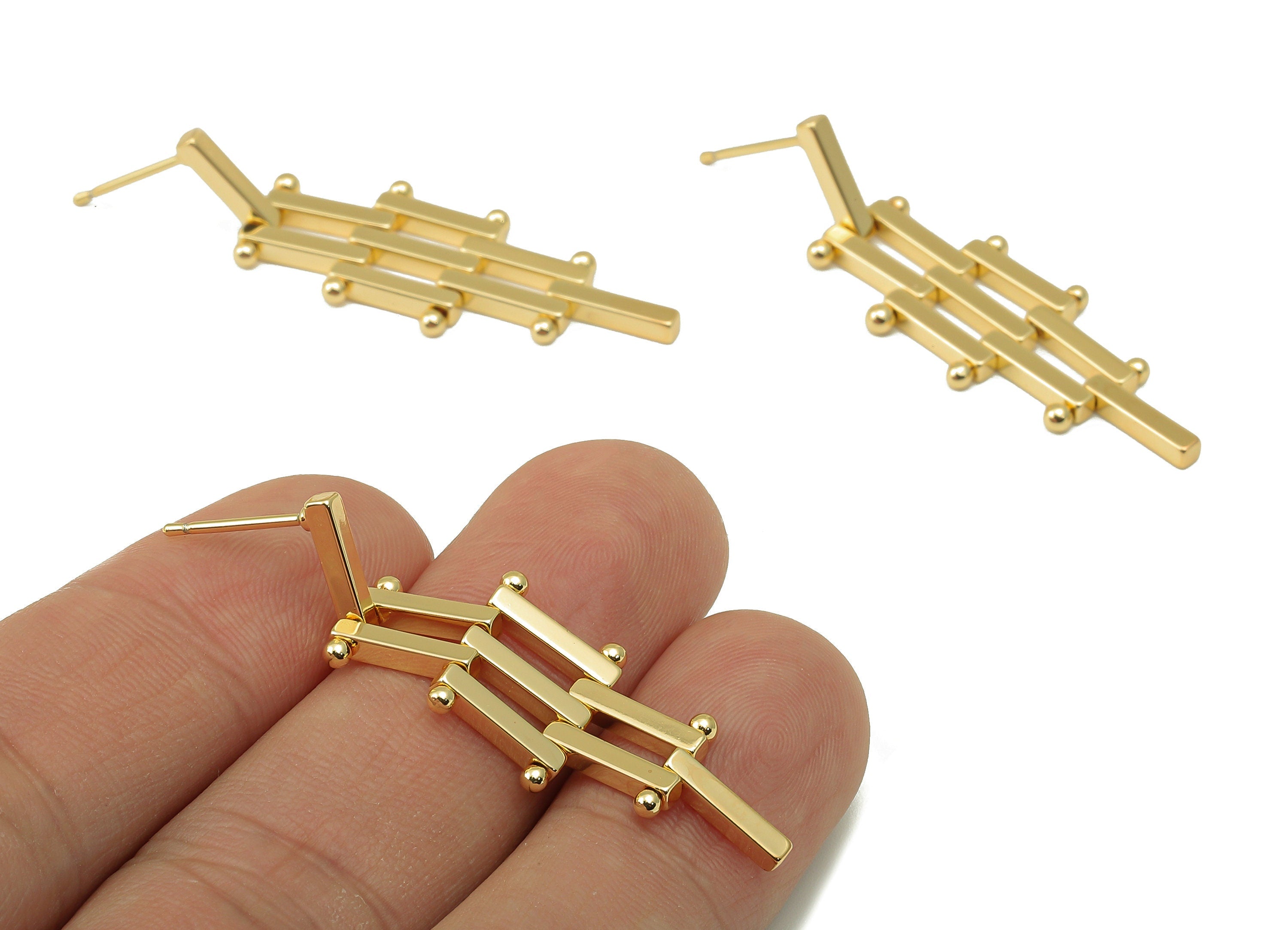 Brass Tassel Stud Earring - Metal Tassel Earring Post - Gold Geometry Tassel Earring Post - 18K Real Gold Plating -43x14x2mm- RGP6194 - DOMEDBAZAAR