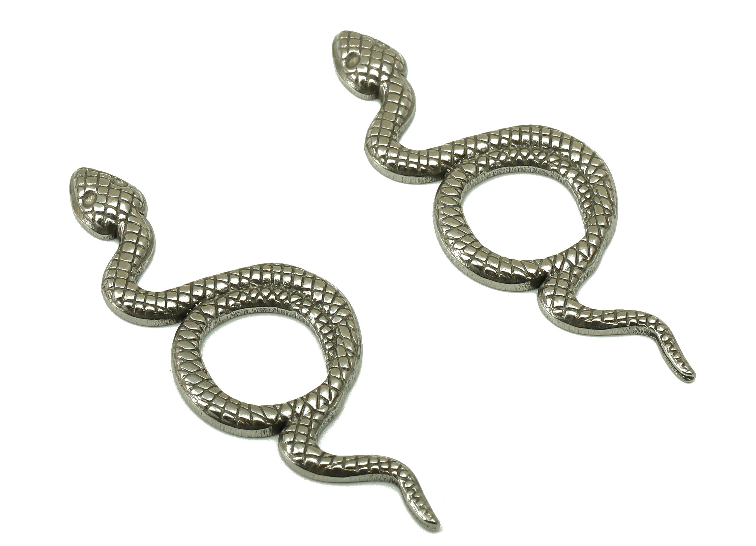 Stainless Steel Snake Earring Charms - Stainless Steel Snake - 304 Stainless Steel- Steel Textured Animal Charm - 49.28x17.42x 2mm - SS1420 - DOMEDBAZAAR