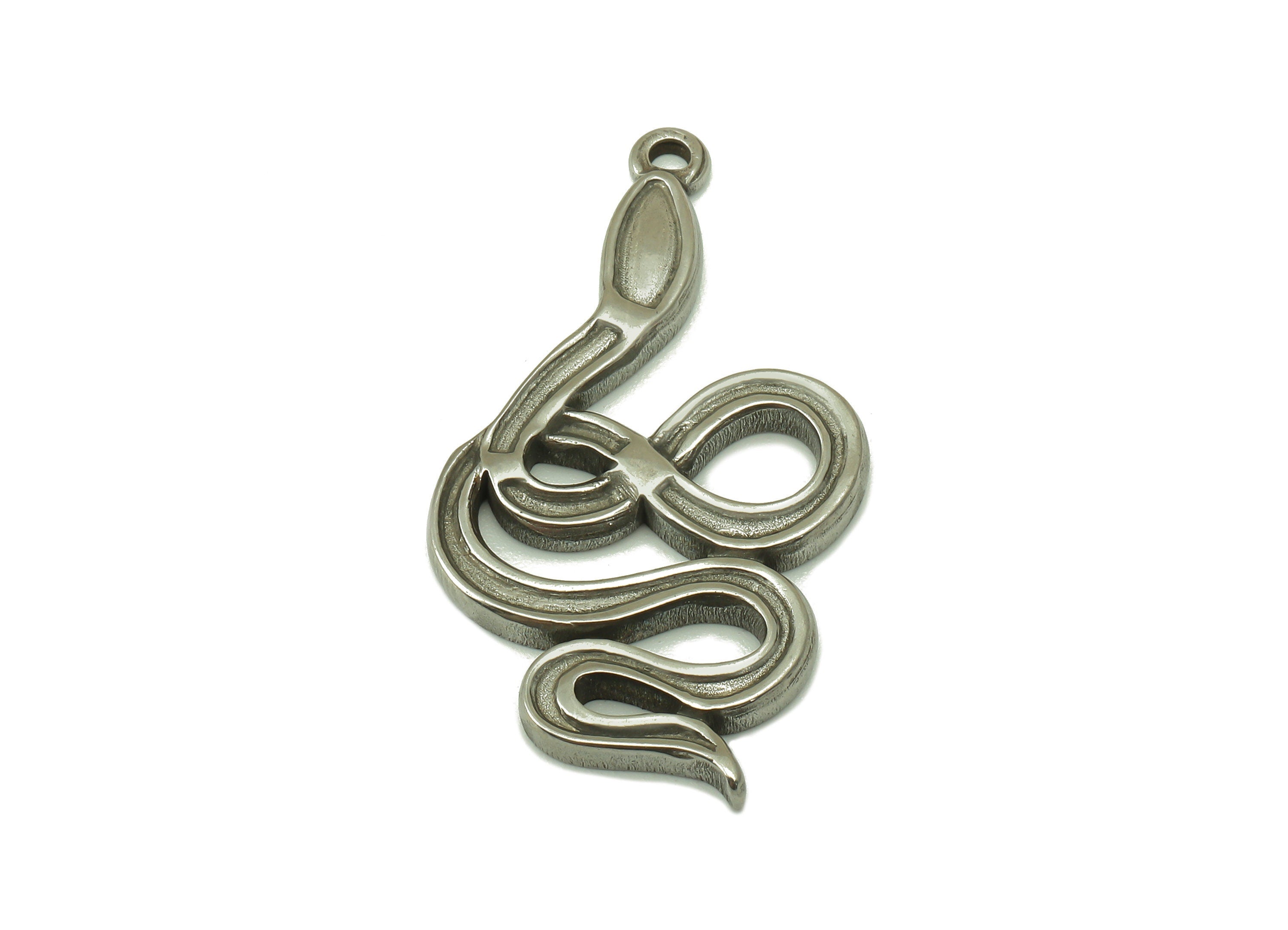 Stainless Steel Snake Earring Charms - Stainless Steel Snake - 304 Stainless Steel- Steel Textured Animal Charm - 34.83x18.26x2.4mm - SS1421 - DOMEDBAZAAR