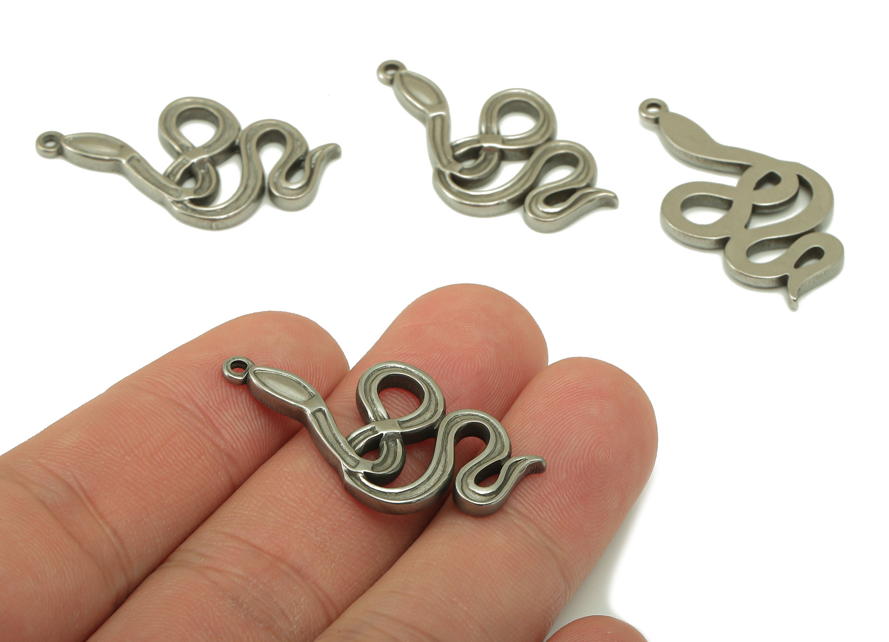 Stainless Steel Snake Earring Charms - Stainless Steel Snake - 304 Stainless Steel- Steel Textured Animal Charm - 34.83x18.26x2.4mm - SS1421 - DOMEDBAZAAR
