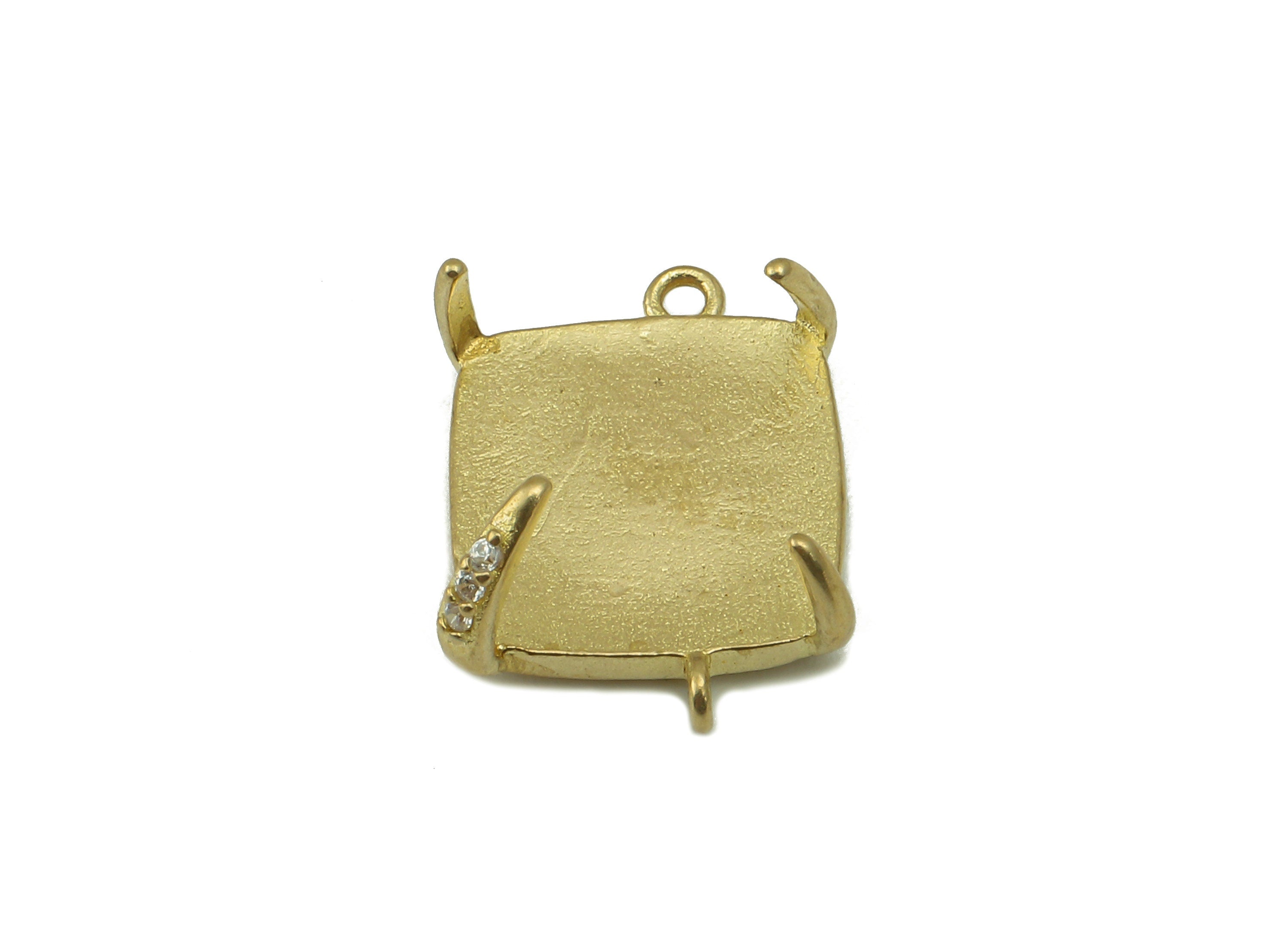 Brass Square Earring - Raw Brass Cubic Zircon Prong Setting - Gold CZ 4-Prong Setting - For Bracelet - Jewelry Supplies-15.7x12x1.5mm-PP8550 - DOMEDBAZAAR