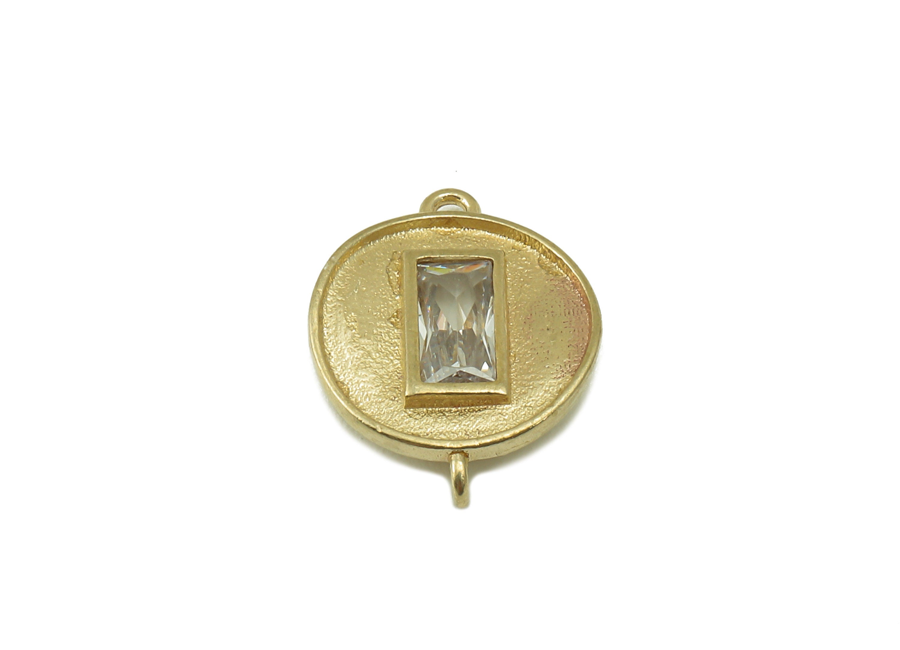 Brass Round Earring - Raw Brass Cubic Zircon Connector - CZ Rectangle Connector - For Bracelet - Jewelry Supplies - 14.3x11.2x2.6mm- PP8569 - DOMEDBAZAAR