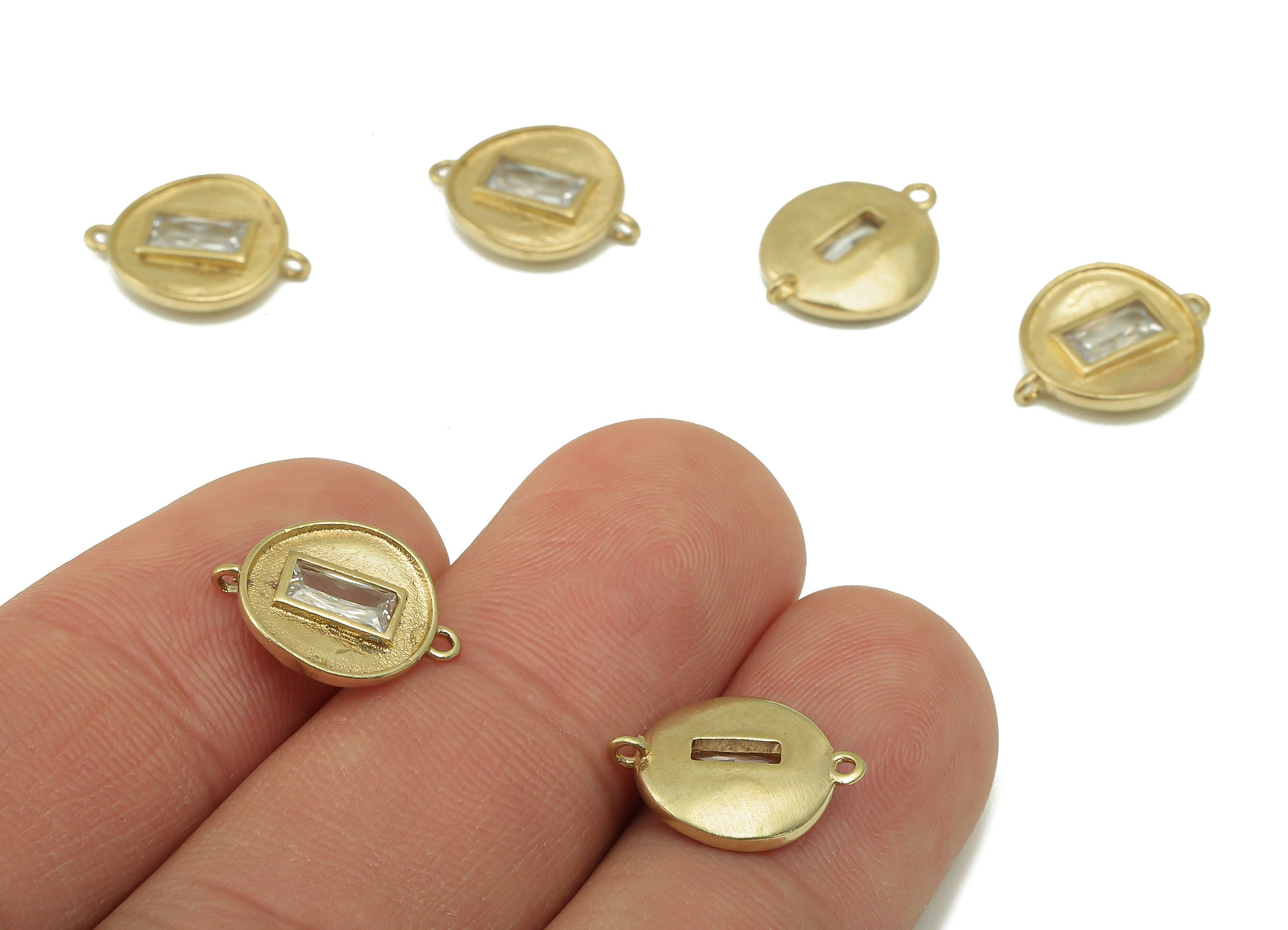 Brass Round Earring - Raw Brass Cubic Zircon Connector - CZ Rectangle Connector - For Bracelet - Jewelry Supplies - 14.3x11.2x2.6mm- PP8569 - DOMEDBAZAAR