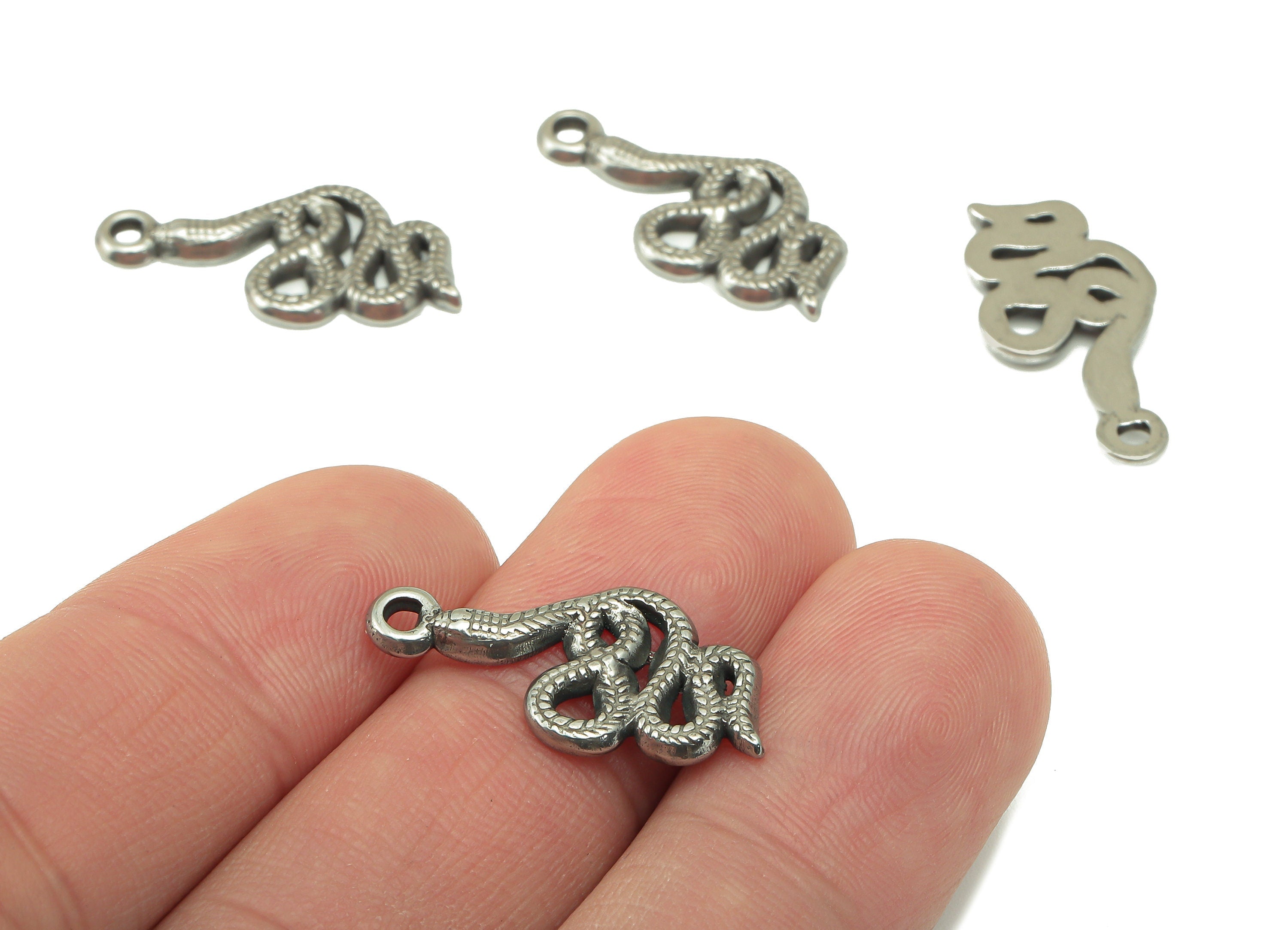Stainless Steel Snake Earring Charms - Stainless Steel Snake - Steel Snake Pendant- Steel Textured Animal Charm -23.87x11.77x1.83mm - SS1427 - DOMEDBAZAAR