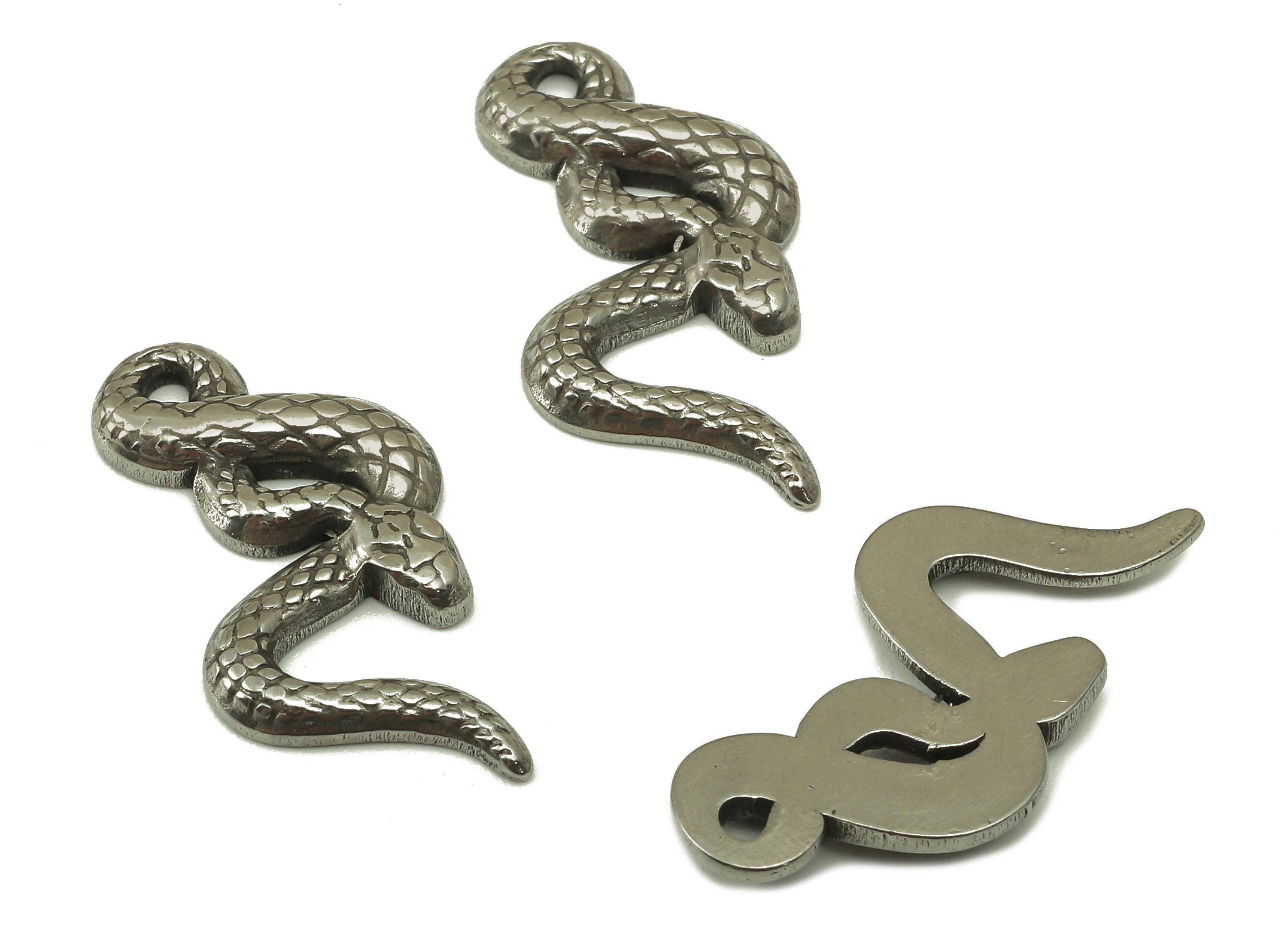 Stainless Steel Snake Earring Charms - Steel Cross Snake -Stainless Steel Snake - Steel Textured Animal Charm -24.54x 10.2 x 2.07mm - SS1432 - DOMEDBAZAAR