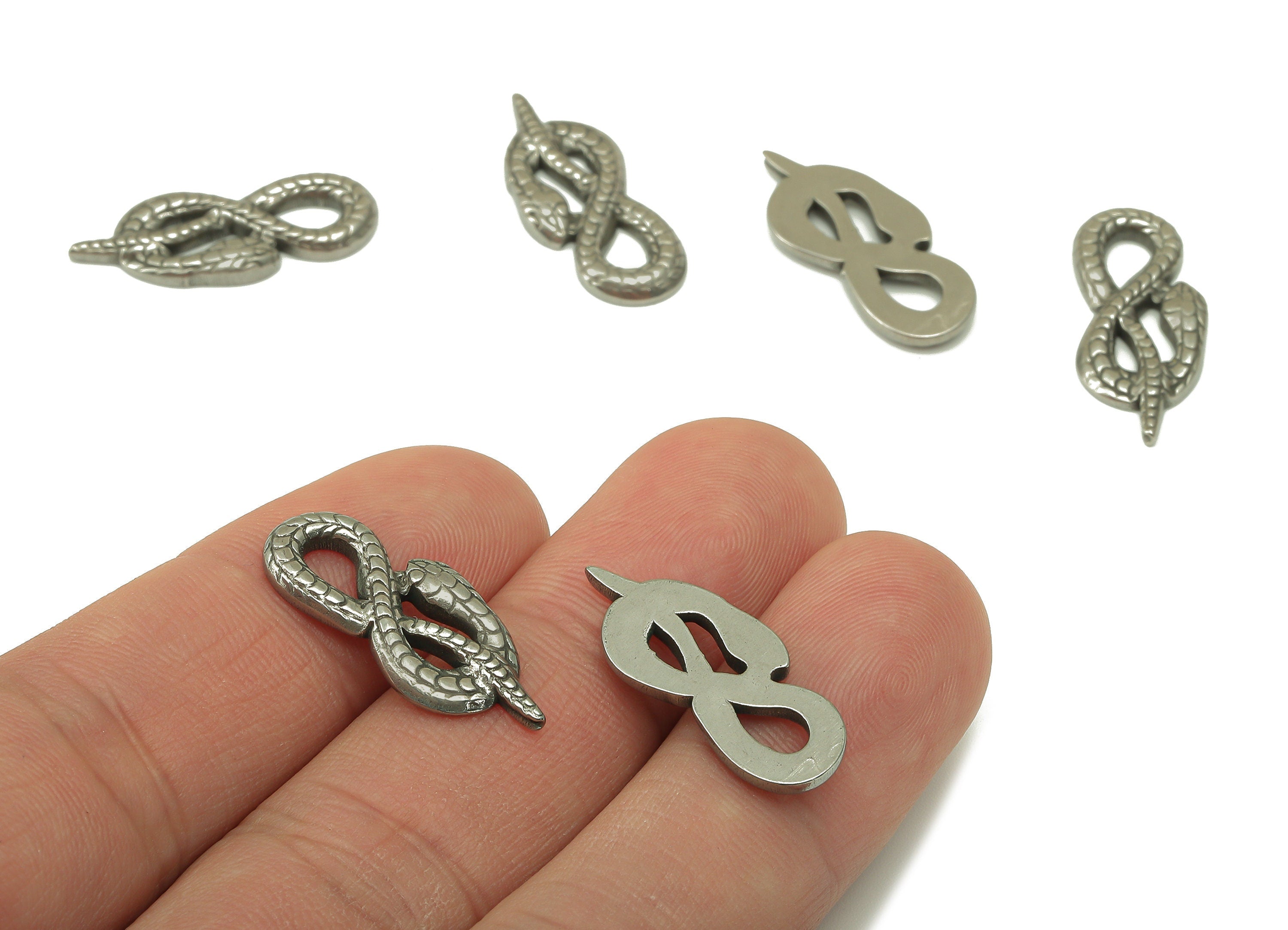 Stainless Steel Snake Earring Charms - Steel Cross Snake -Stainless Steel Snake - Steel Textured Animal Charm -25.8x 12.39x 2.24mm - SS1433 - DOMEDBAZAAR