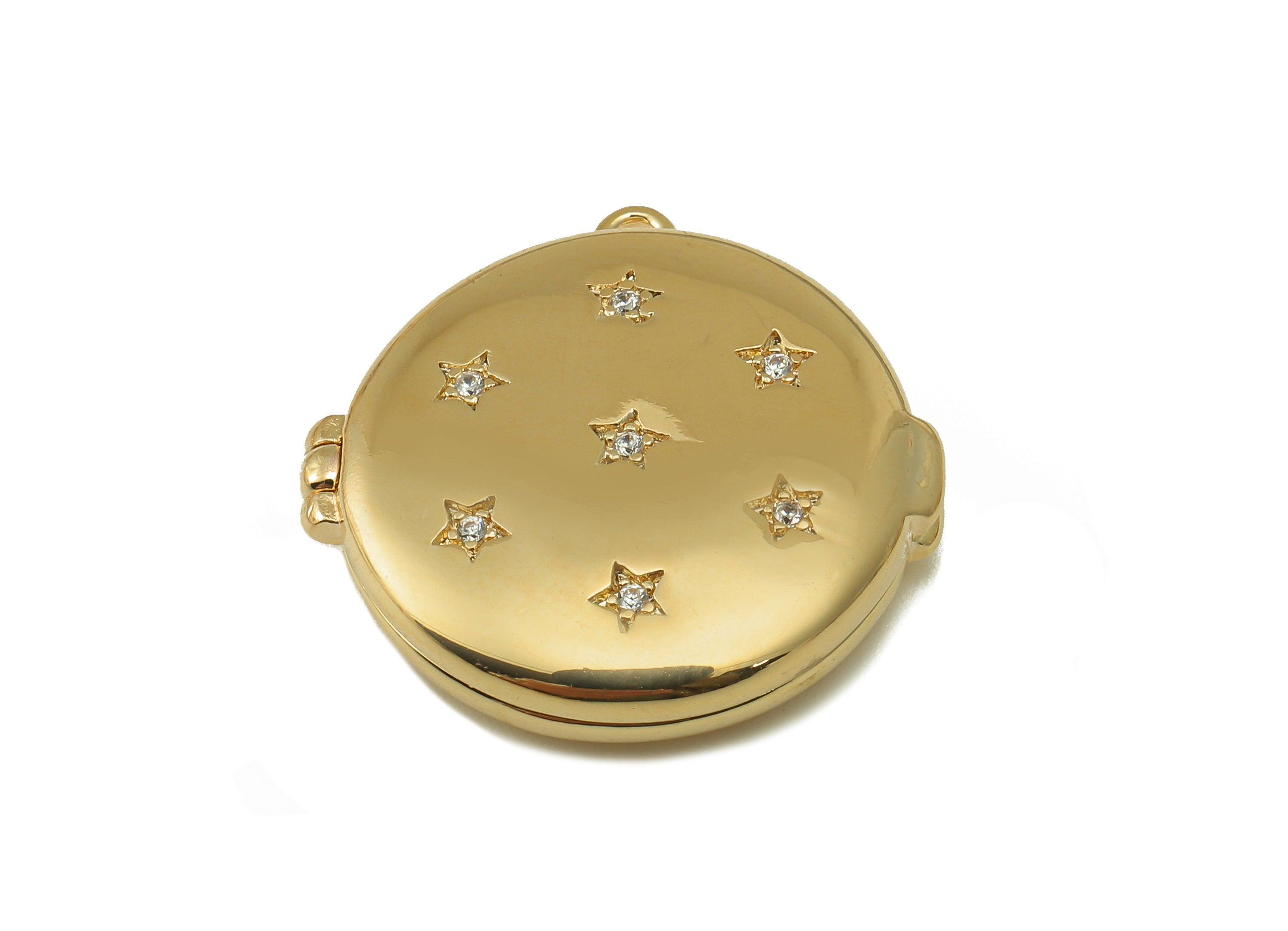 Brass Star locket Charm - Brass Gold Round Locket Charm - 18K Real Gold Locket Pendant - Jewelry Making - 23x23x6.2mm - RGP6667 - DOMEDBAZAAR