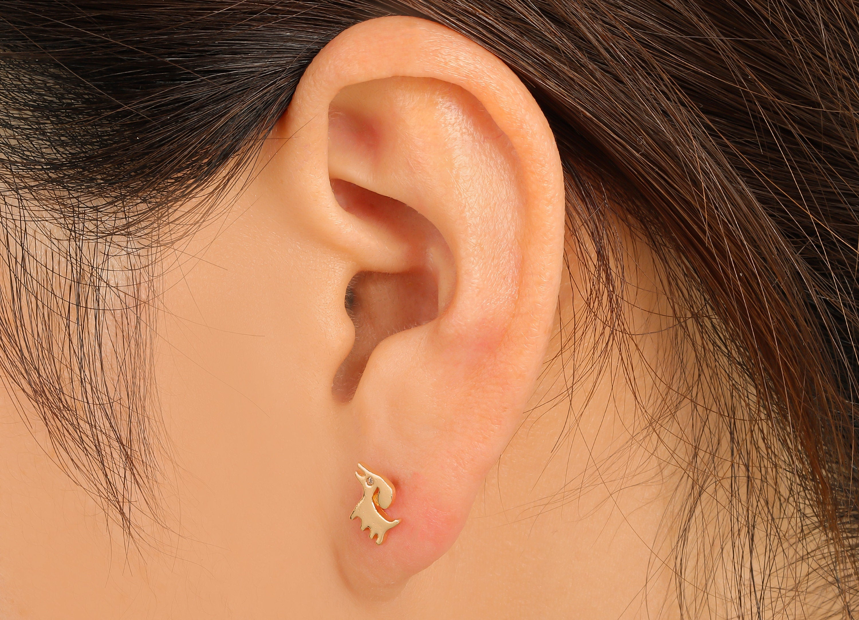 Brass Mini Dog Earring Stud - Gold Dog with Cubic Zirconia Earring Post- 18K Real Gold Plated -Animal Earring Findings- 10x7x1mm- RGP6179 - DOMEDBAZAAR