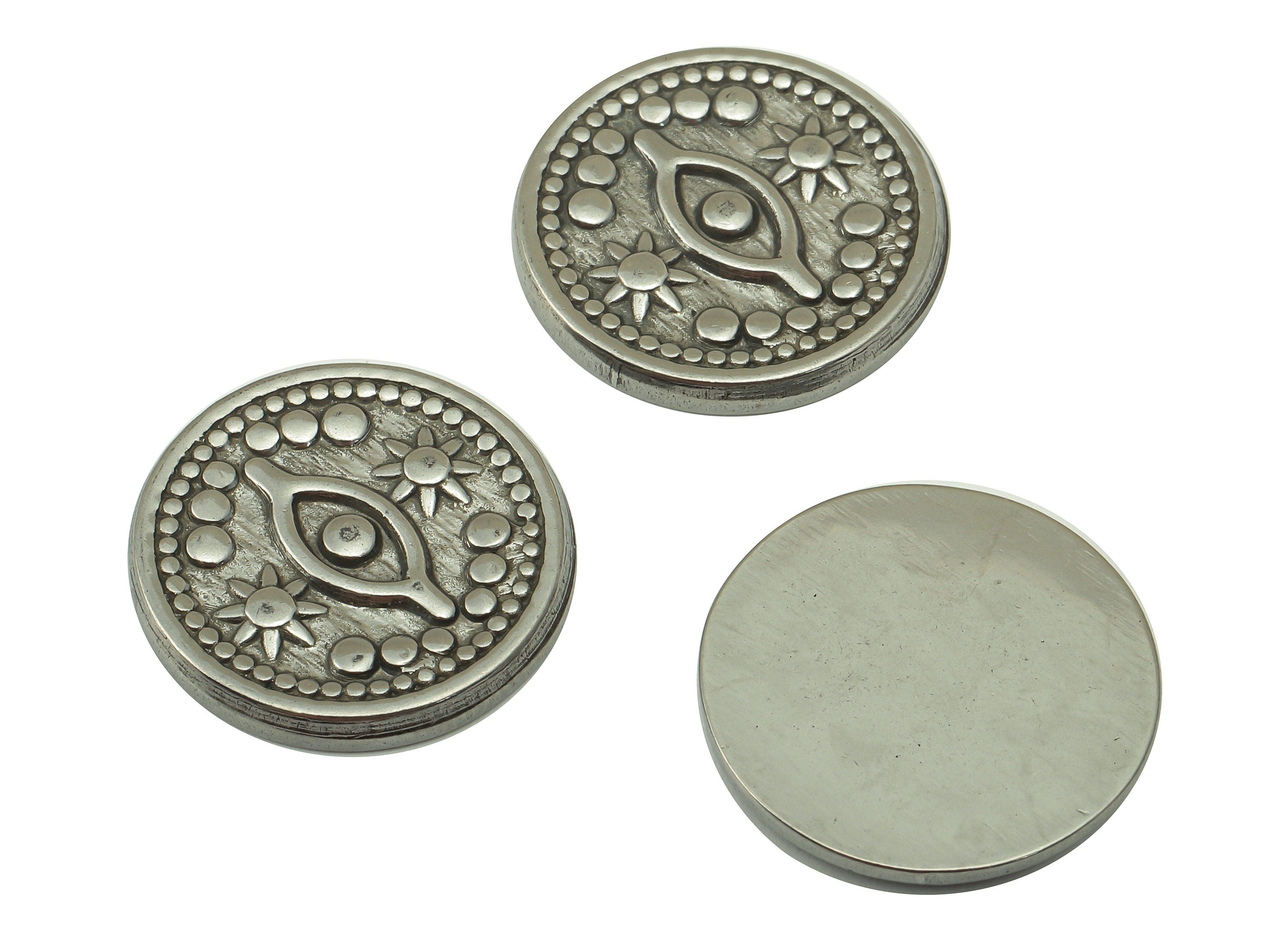 Stainless Steel Eye - Steel Round Sun Metal Disc - Stainless Steel -For Earring - Steel Dots Textured Eye Disc -18.2 x 15.5 x 2.86mm- SS1442 - DOMEDBAZAAR