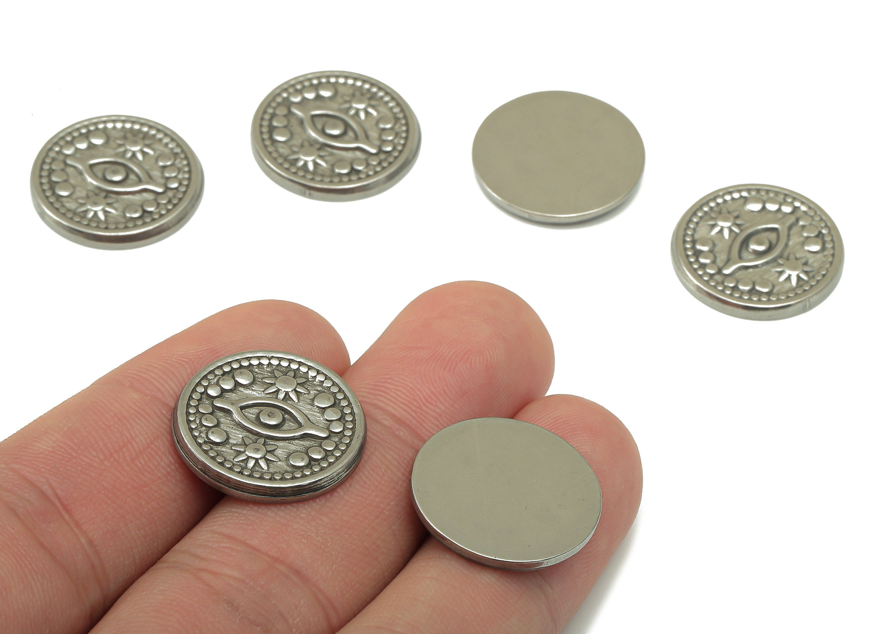 Stainless Steel Eye - Steel Round Sun Metal Disc - Stainless Steel -For Earring - Steel Dots Textured Eye Disc -18.2 x 15.5 x 2.86mm- SS1442 - DOMEDBAZAAR