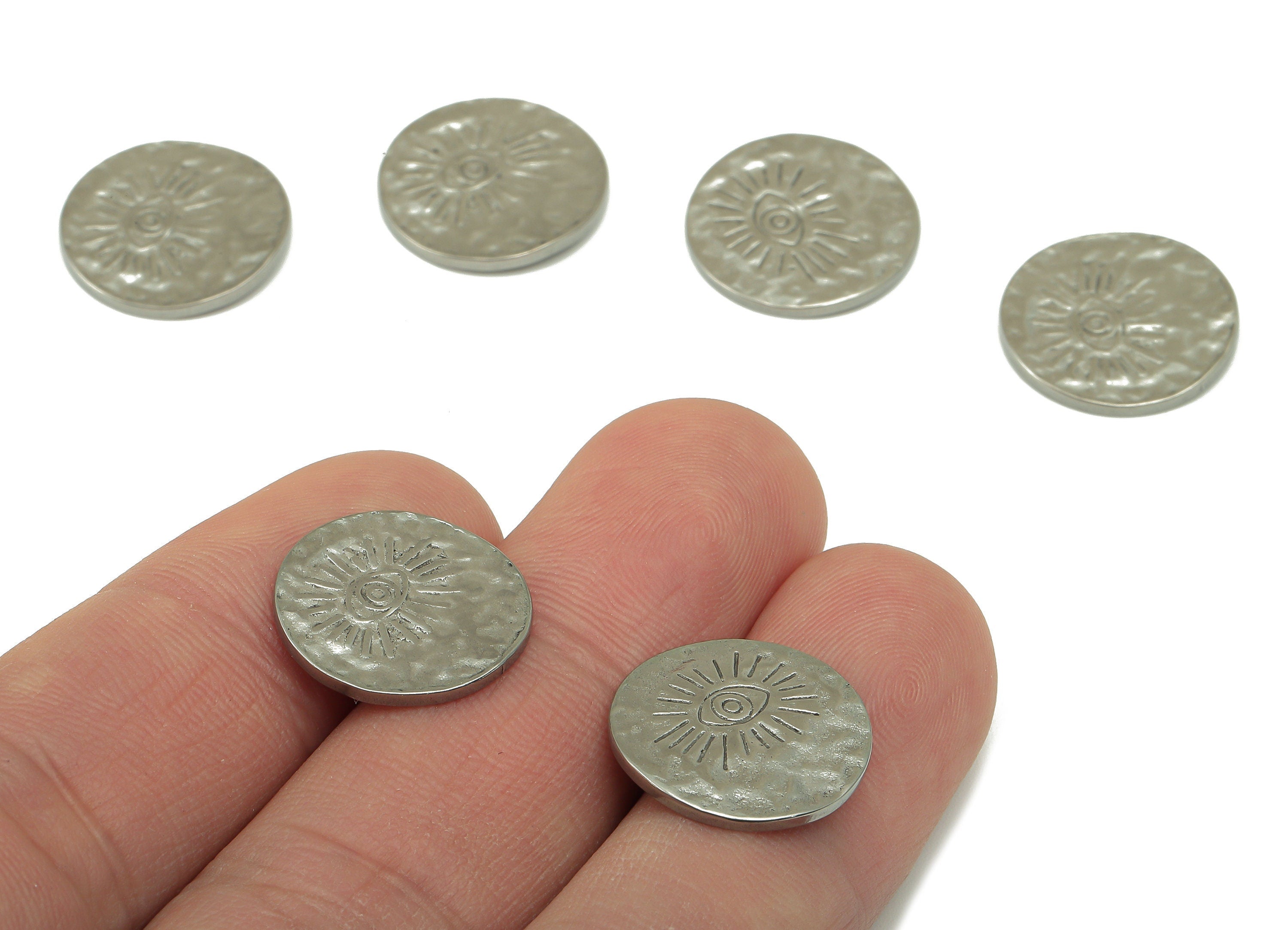 Stainless Steel Eye - Steel Hammered Sun Disc - For Earring - Steel Hammered Charm - Steel Round Disc - 16.27x 16.27 x 1.28mm - SS1443 - DOMEDBAZAAR
