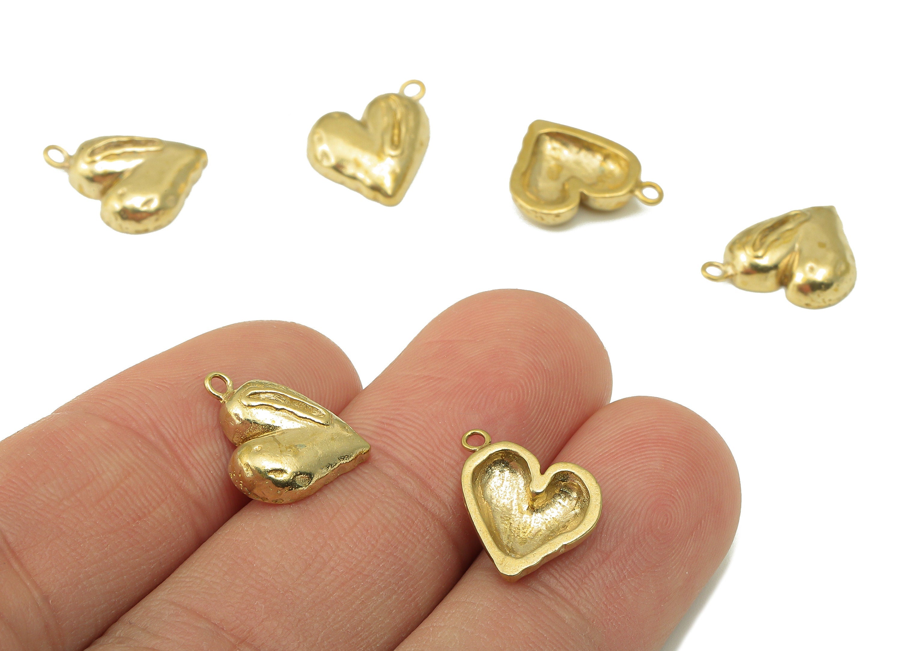 Raw Brass Heart Earring Backs-Raw Brass Heart Pendant-Heart Necklace-Heart Connector-Necklace linker- Making-4.92 x 11.29 x 1.83mm - PP8367 - DOMEDBAZAAR