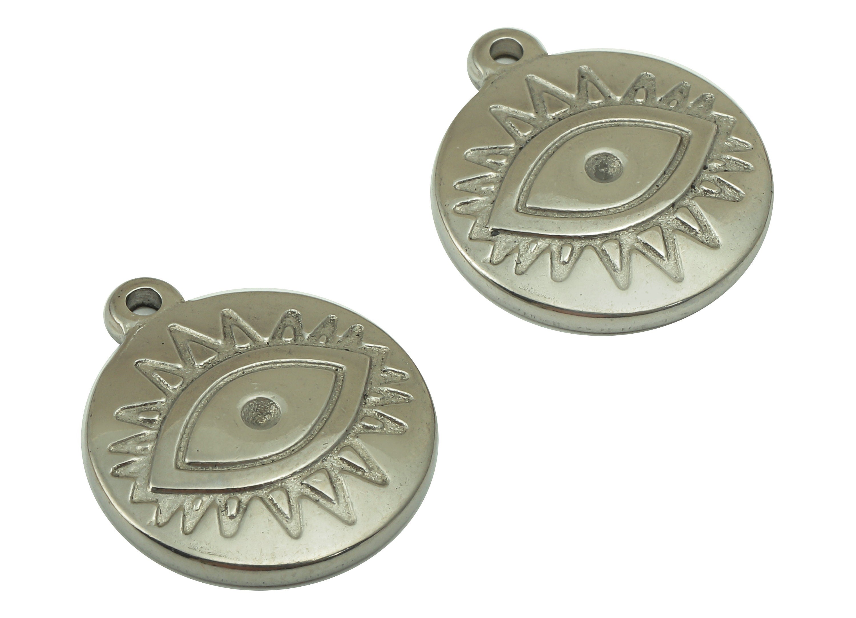 Stainless Steel Eye Earring Charm - Steel Round Eyelash Earring Charm - 304 Stainless Steel - Steel Charm -20.24x 17.14 x 2.73mm - SS1446 - DOMEDBAZAAR