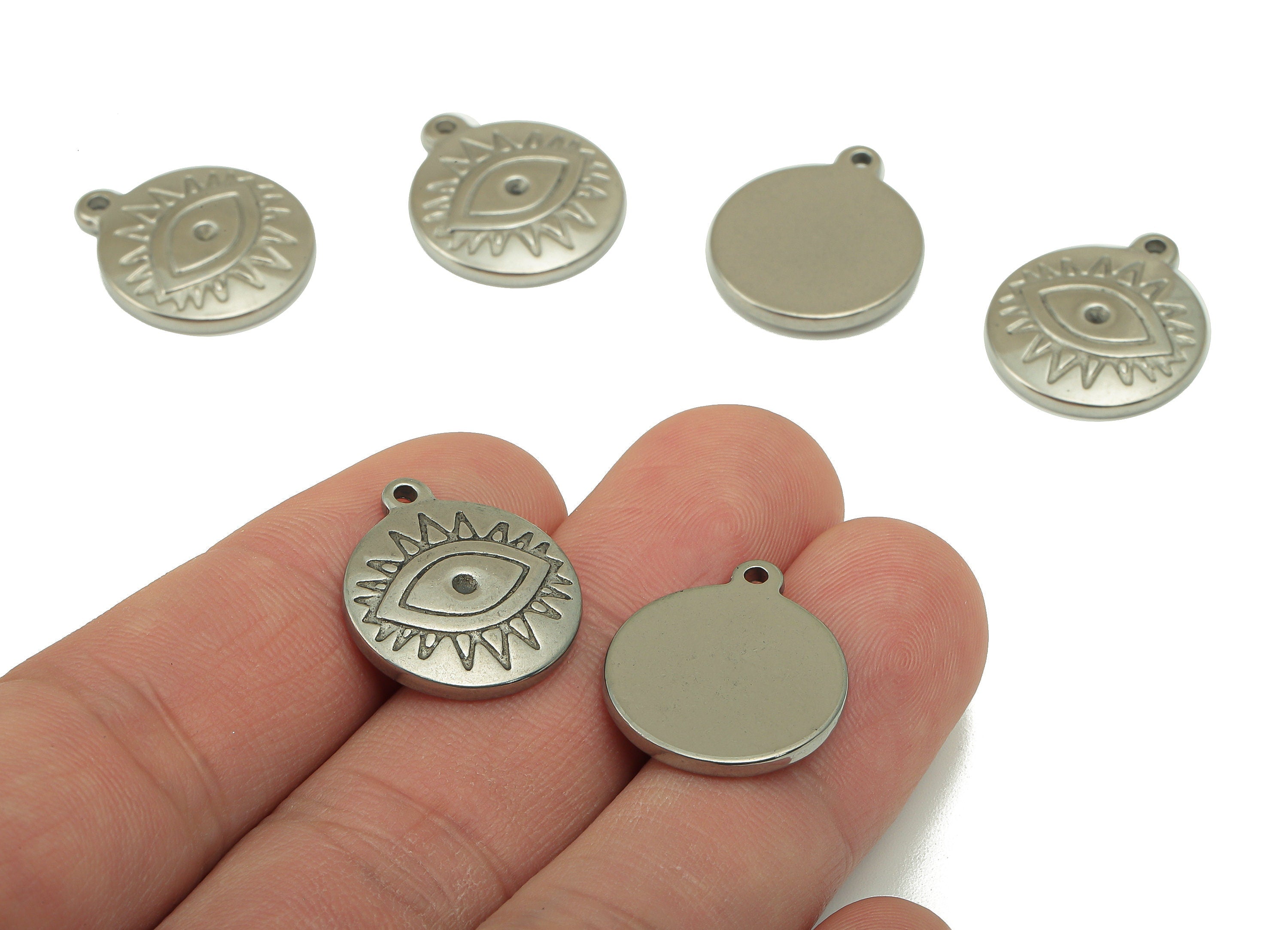 Stainless Steel Eye Earring Charm - Steel Round Eyelash Earring Charm - 304 Stainless Steel - Steel Charm -20.24x 17.14 x 2.73mm - SS1446 - DOMEDBAZAAR