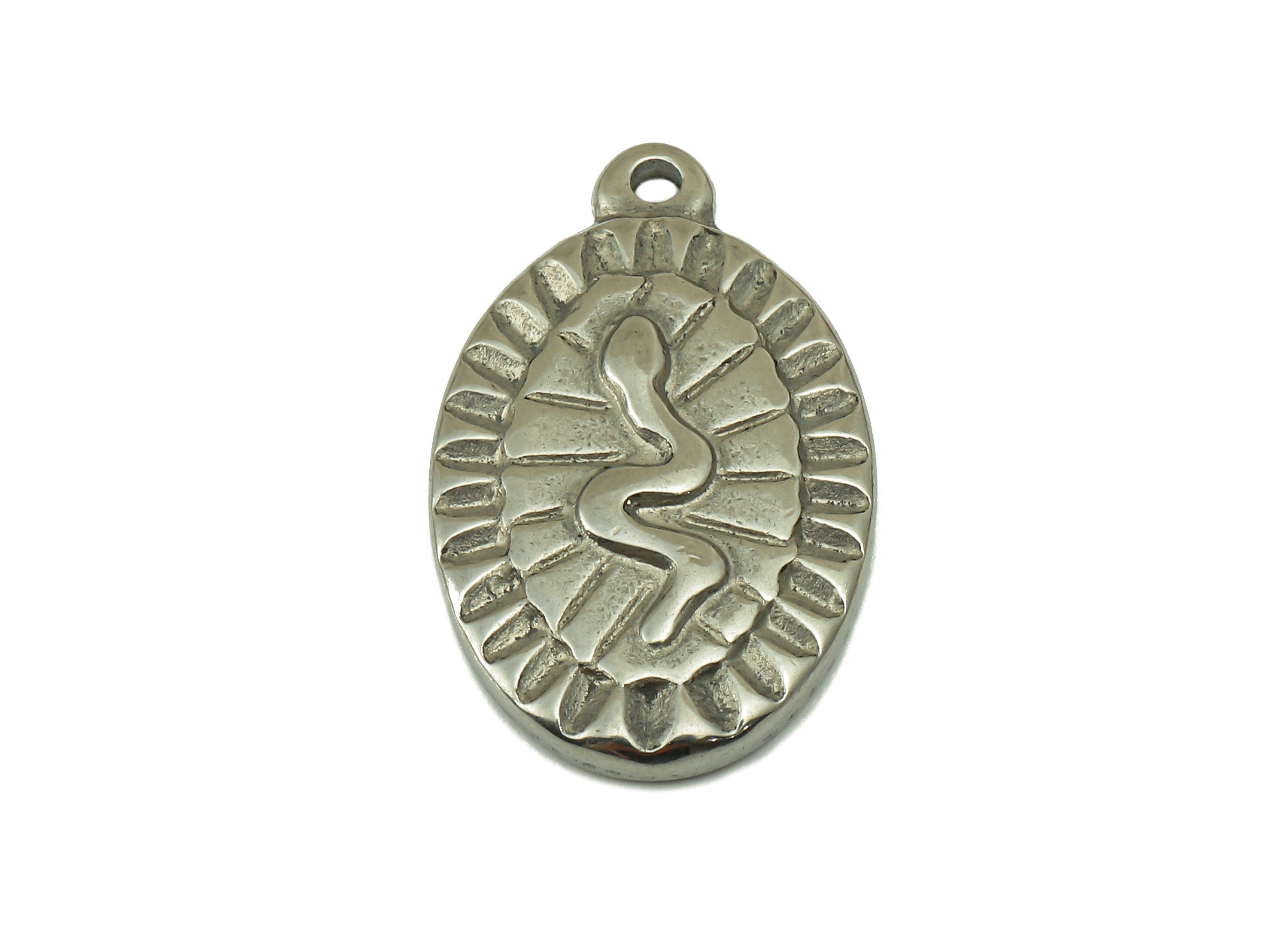 Stainless Steel Snake Earring Charm - Steel Ellipse Snake Pendant - 304 Stainless Steel -Stainless Steel Charm -25.24x 15.3x 2.94mm - SS1447 - DOMEDBAZAAR