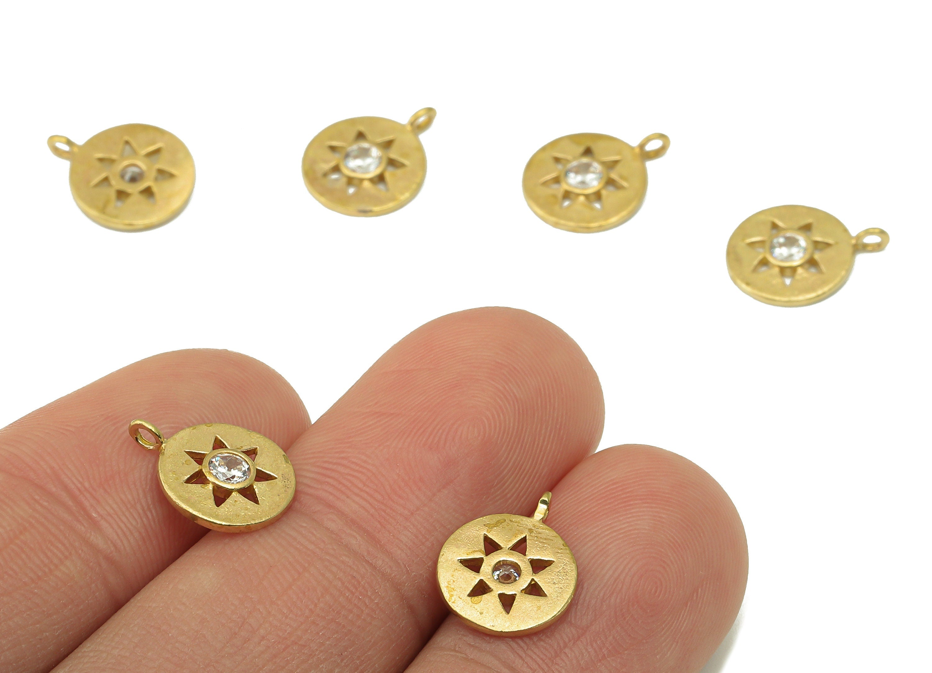 Raw Brass Round Hollow Out Earring Charms With Zircons-Raw Brass Hollow Triangle Pendant-Jewelry Making Supplies -12.8x 9.9x 1.76mm - PP8369 - DOMEDBAZAAR