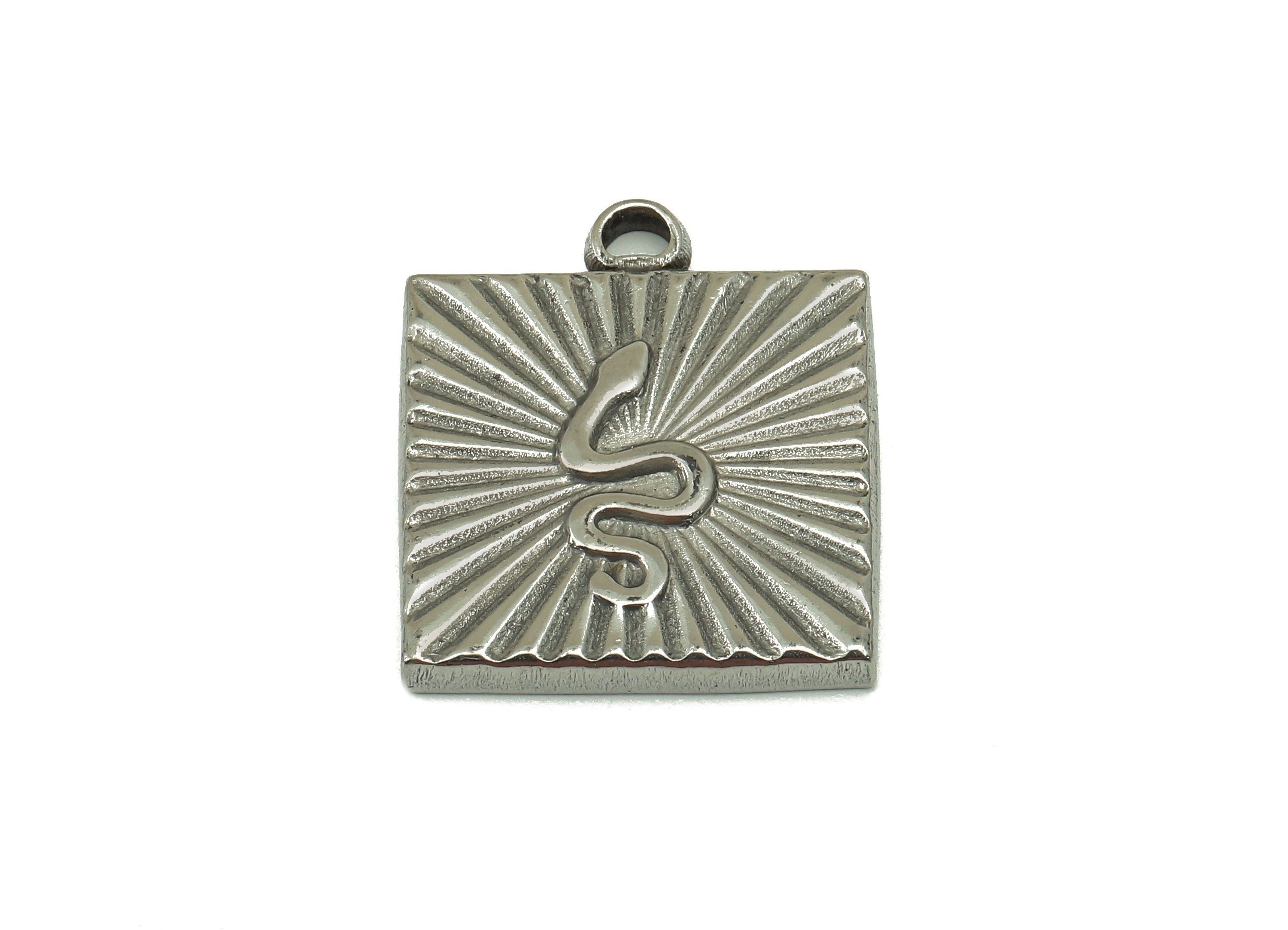 Stainless Steel Snake Earring Charm - Steel Square Snake Pendant - 304 Stainless Steel -Textured Steel Charm -21.77x 18.41 x 2.74mm - SS1448 - DOMEDBAZAAR