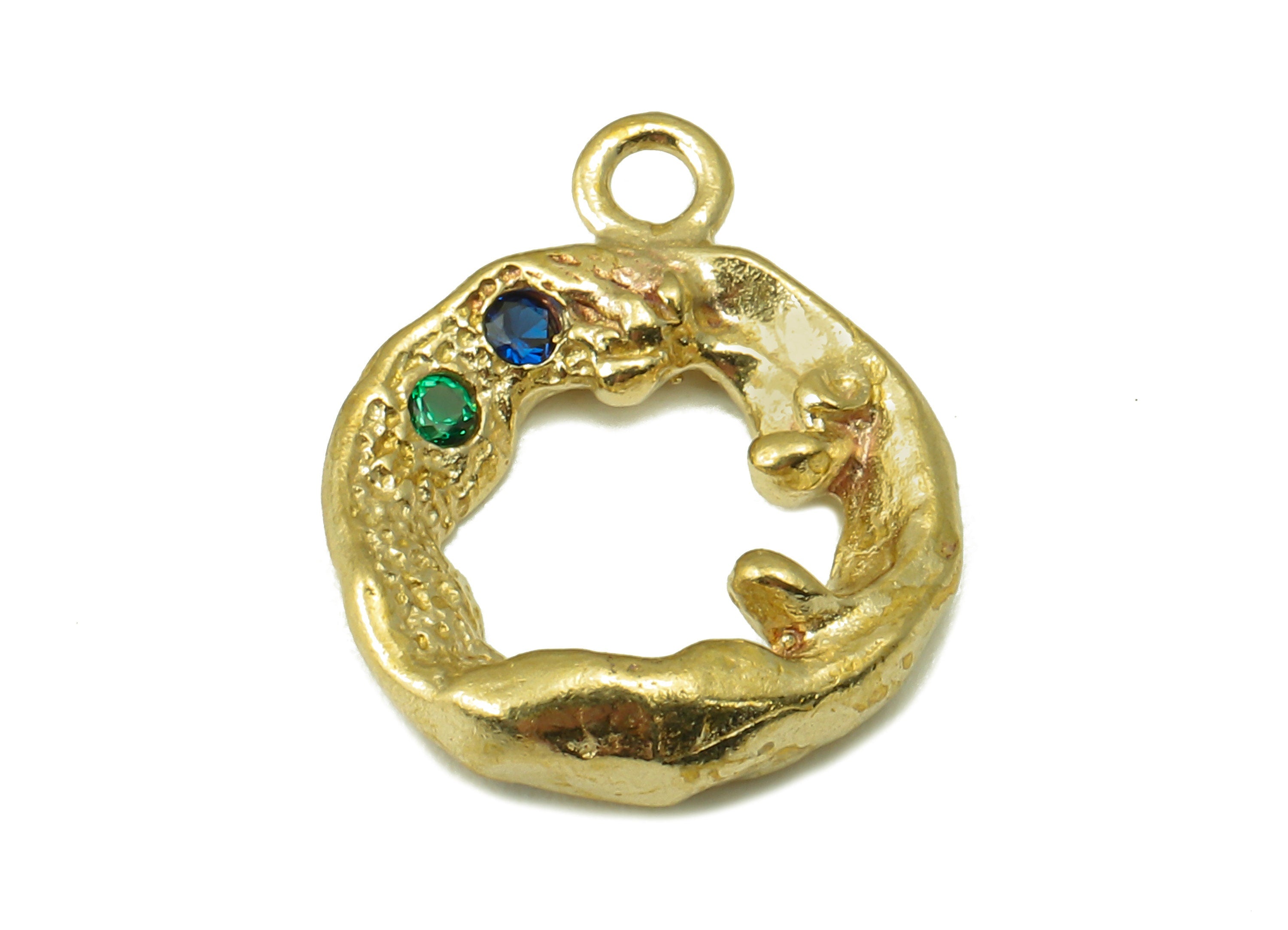 Raw Brass Round Gemstone Earring Charms-Raw Brass Circle Zircon Pendant-Earring Connector-Jewelry Making Supplies-17.69x14.34x2.75mm-PP8371 - DOMEDBAZAAR