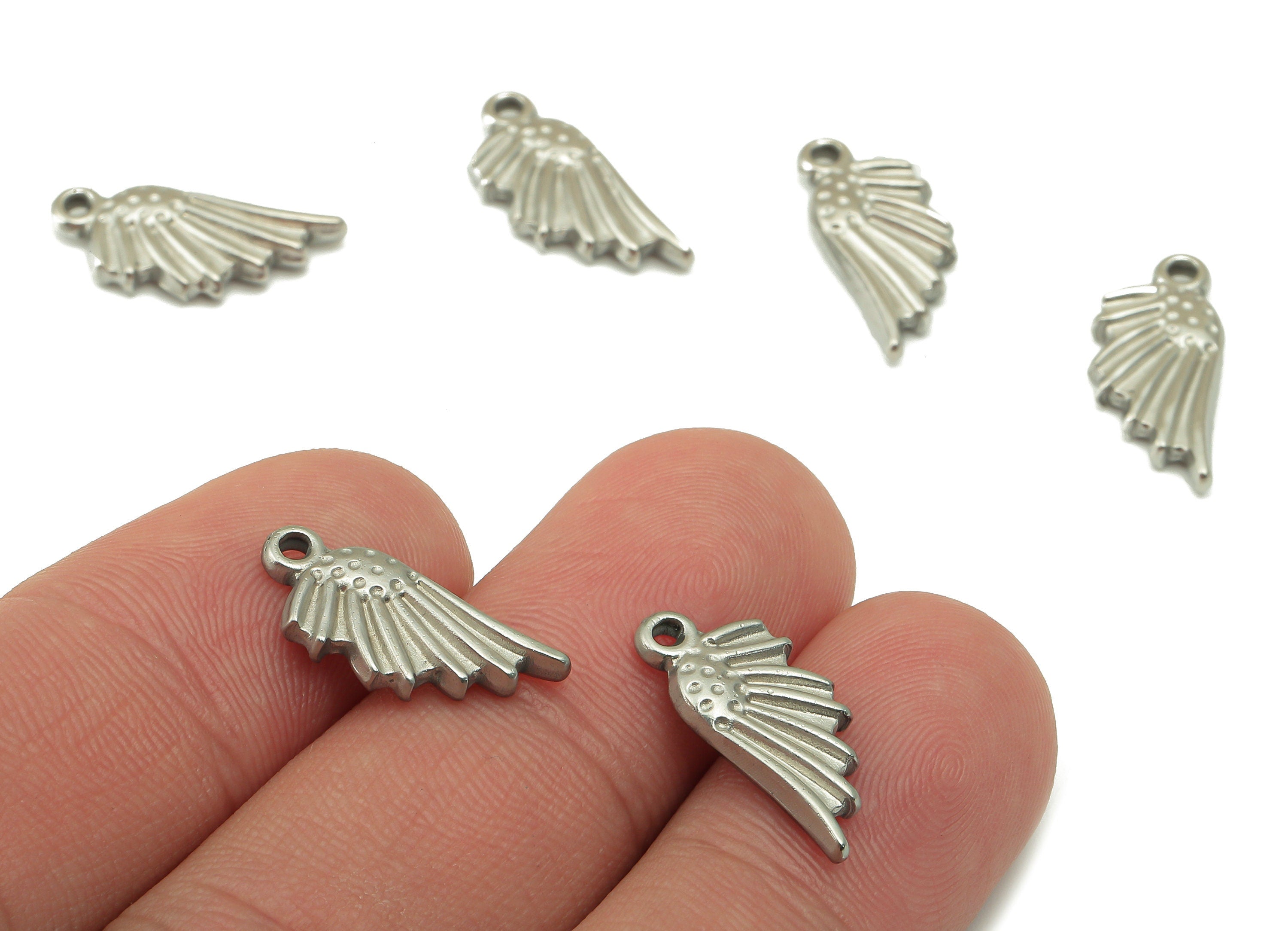 Stainless Steel Wing Earring Charm - Steel Angle Wing Charm - 304 Stainless Steel -Steel Fishtail Pendant -18.04x 8.19x 2.76mm - SS1454 - DOMEDBAZAAR