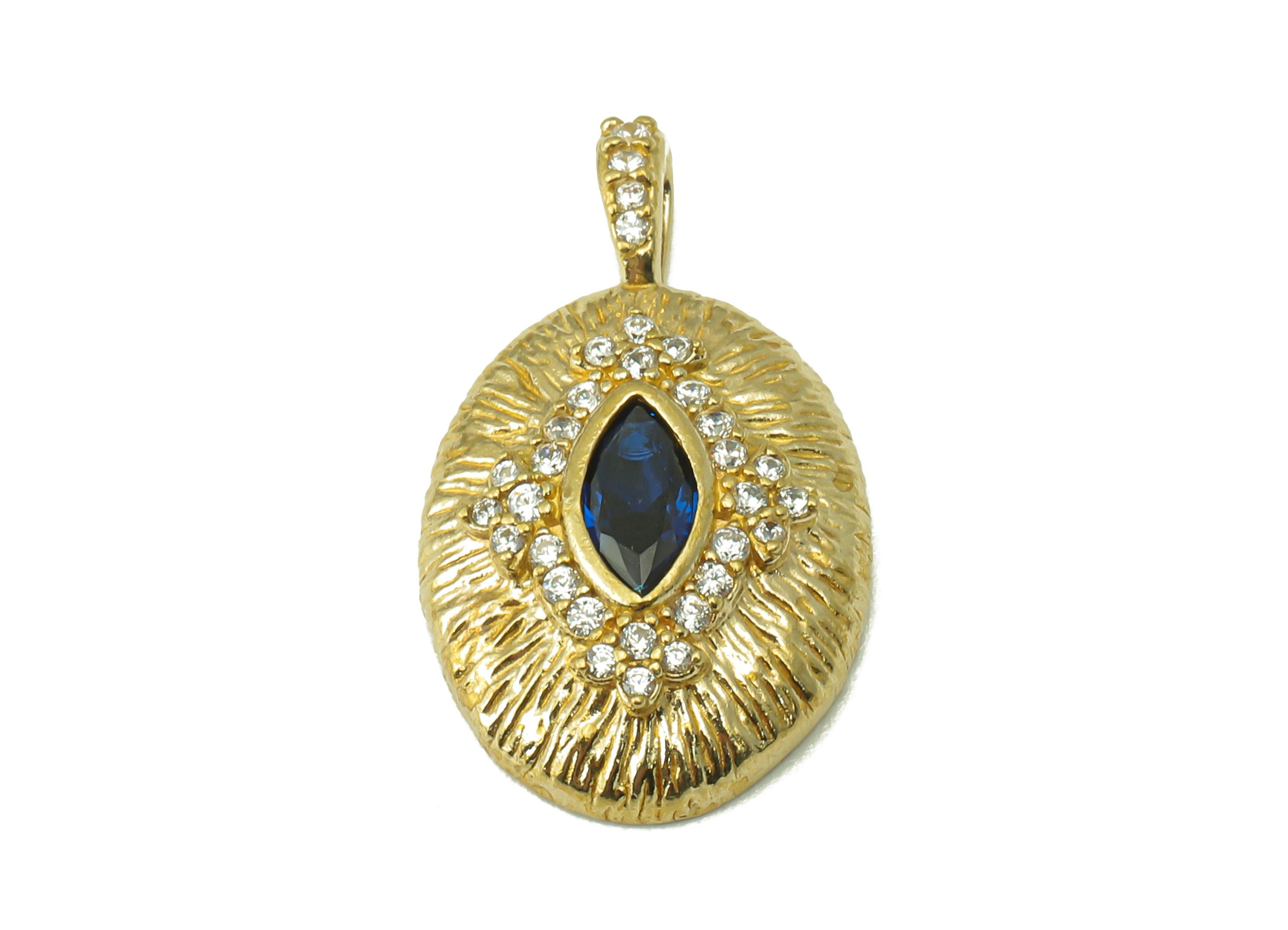 Raw Brass Ellipse Earring-Ellipse Zircon Precious Stone Charm For Necklace-Eye Pattern Zircon Pendant-For Necklace-23.4x13.93x2.03mm-PP8374 - DOMEDBAZAAR